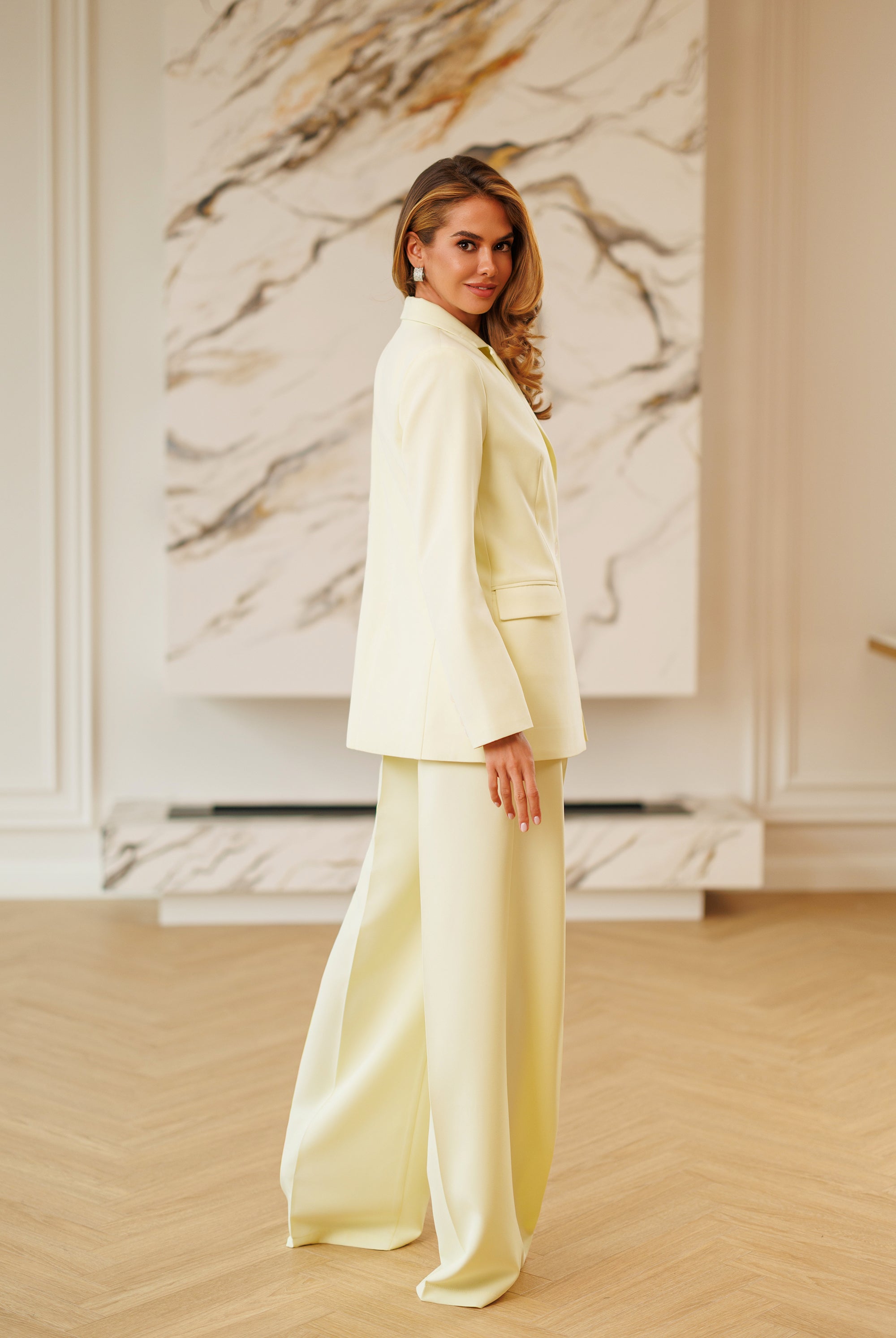Selene Lemon Single-Breasted Relaxed-Fit Suit 2-Piece - side view | ELAGIA