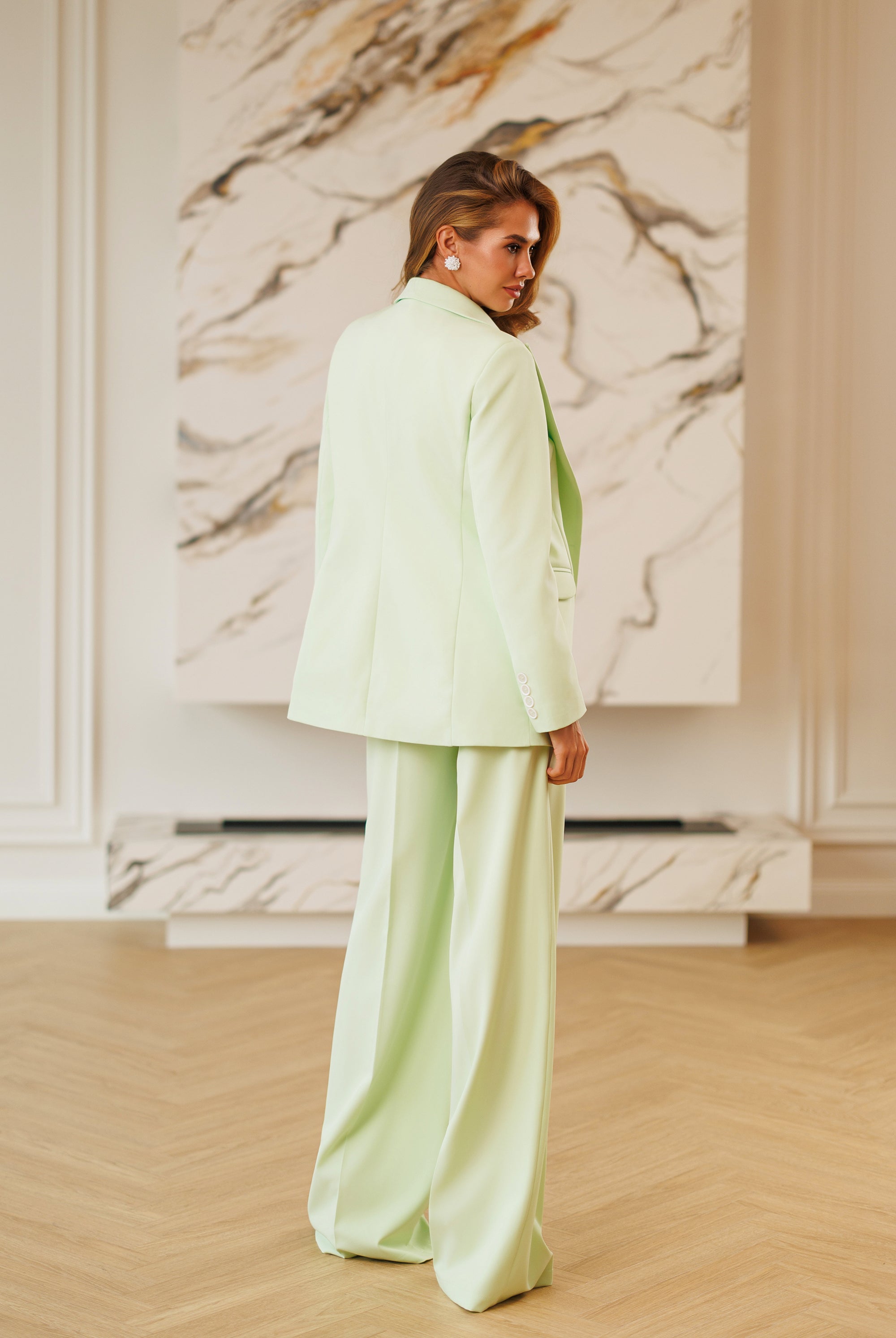 Selene Olive Single-Breasted Relaxed-Fit Suit 2-Piece - styled look | ELAGIA