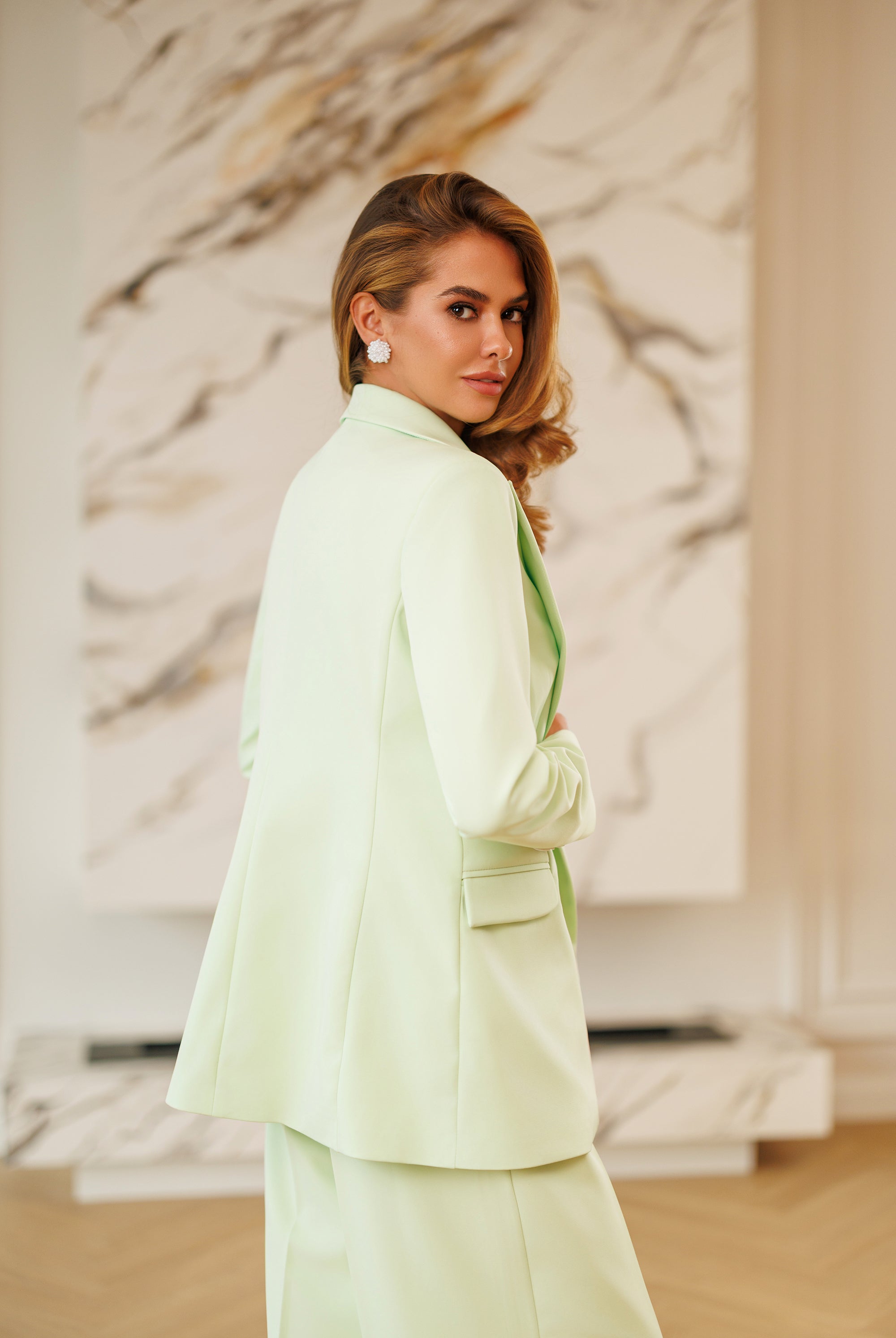 Selene Olive Single-Breasted Relaxed-Fit Suit 2-Piece - view 6 | ELAGIA