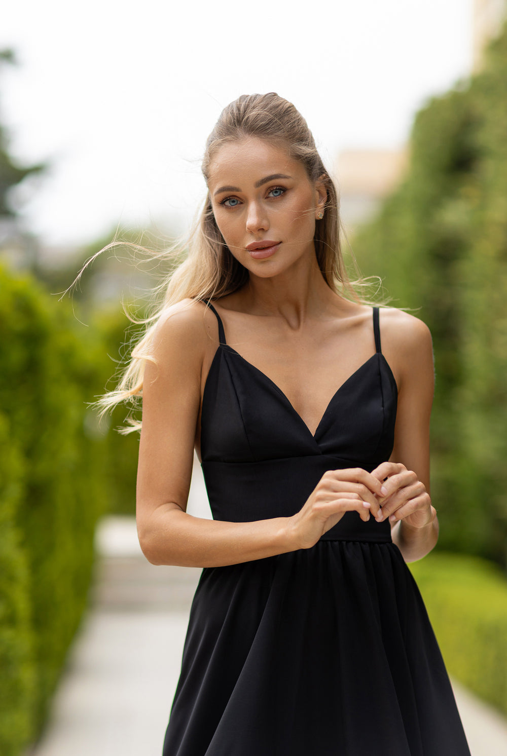 Black V-Neck Slip Dress - view 13 | ELAGIA