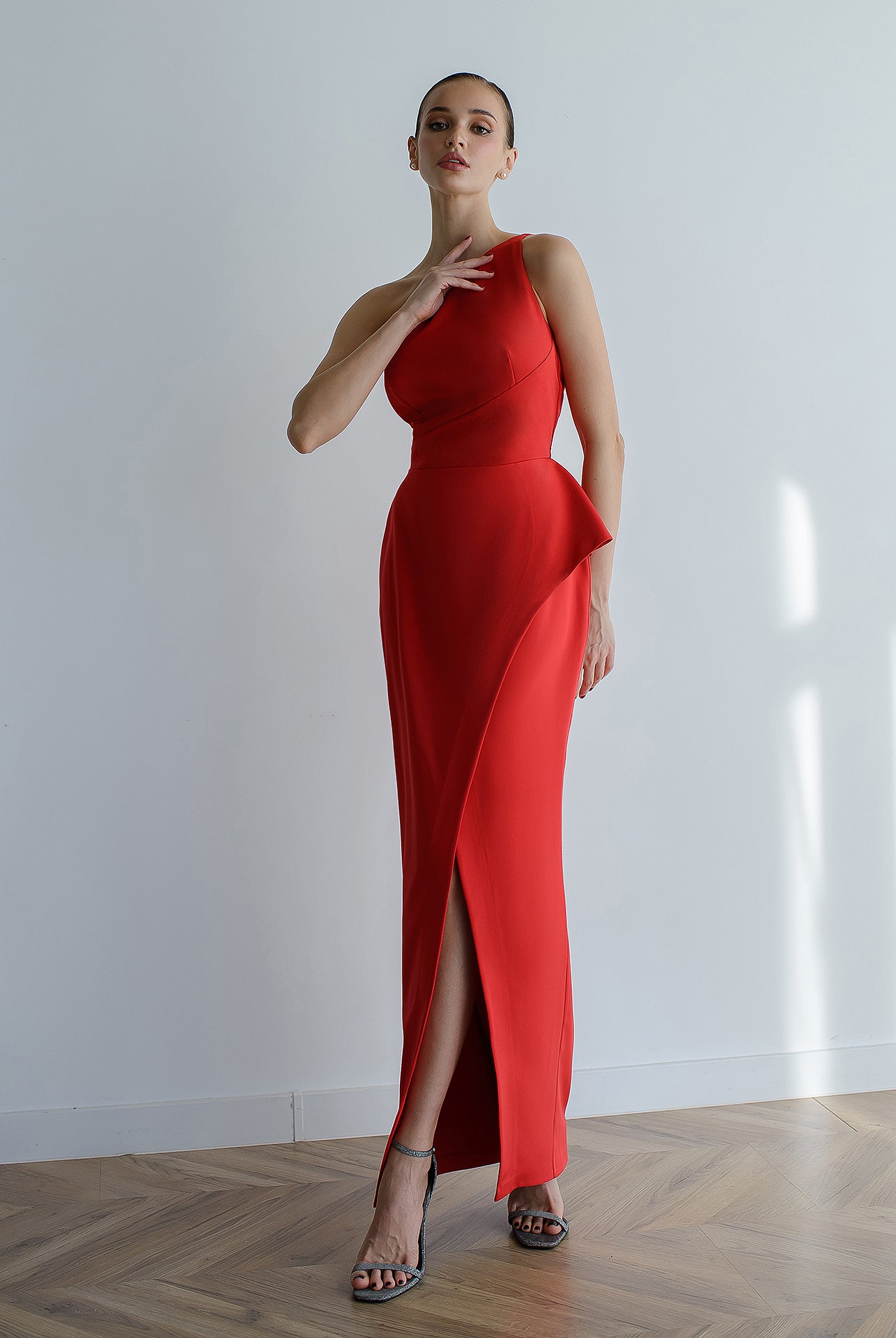 Red Asymmetric Sleeveless Maxi Dress - styled look | ELAGIA