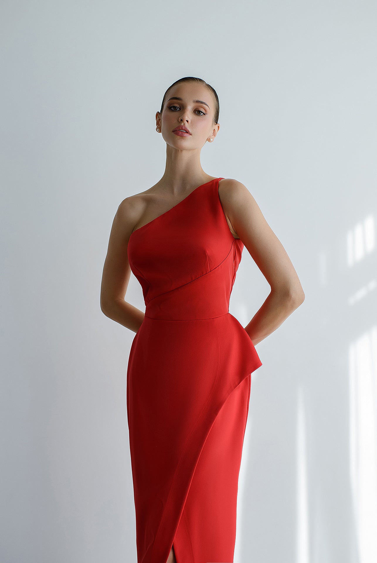 Red Asymmetric Sleeveless Maxi Dress - view 7 | ELAGIA