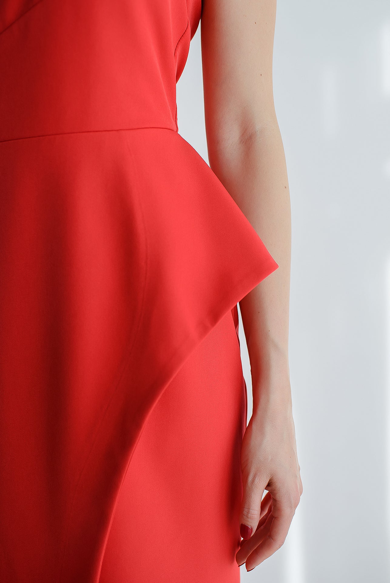 Red Asymmetric Sleeveless Maxi Dress - view 6 | ELAGIA
