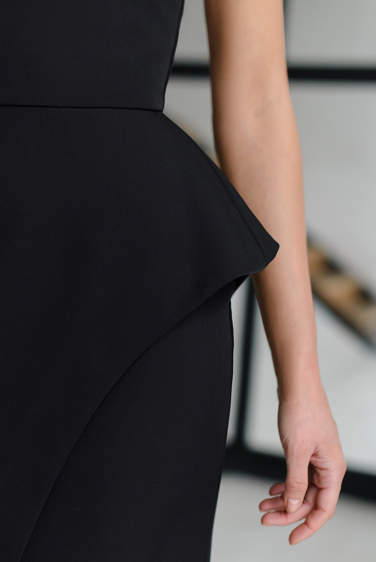 Black Asymmetric Sleeveless Maxi Dress - back view | ELAGIA