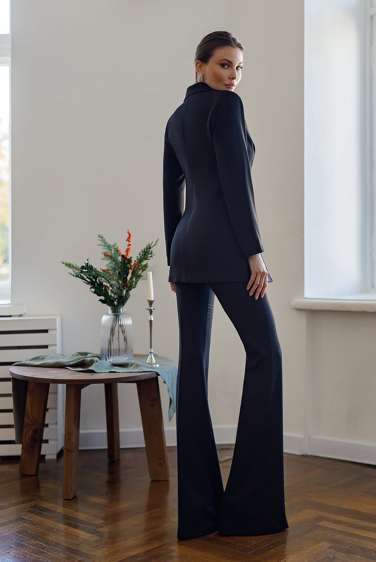 Monica Black Single-Breasted Suit 2-Piece - Side View | ELAGIA