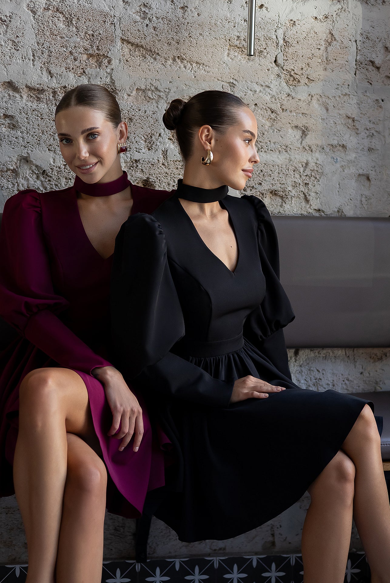 Bella Black Choker-Neck Puff Sleeve Mini Dress - view 6 | ELAGIA