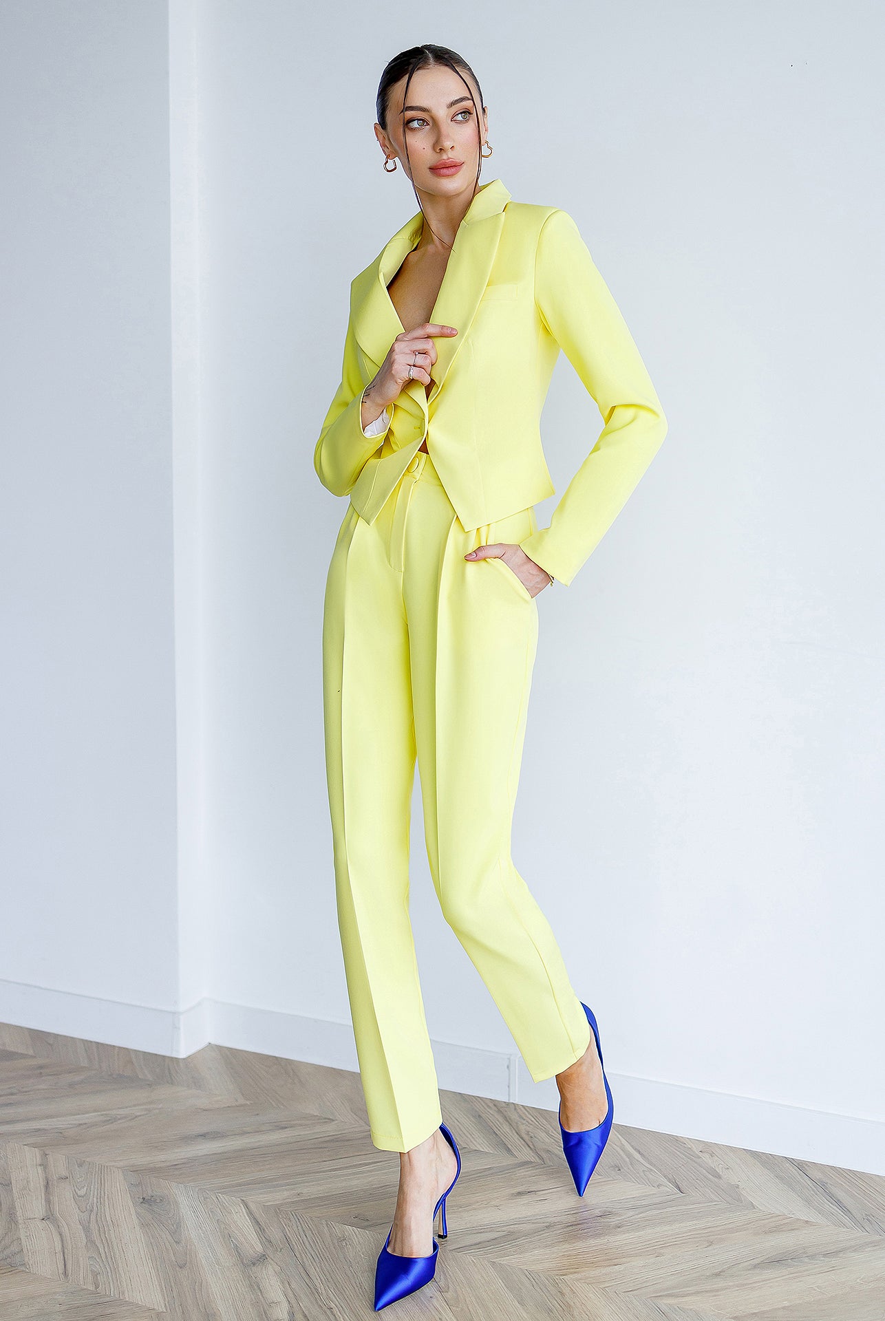 Yellow Crop Jacket Suit 2-Piece - view 11 | ELAGIA