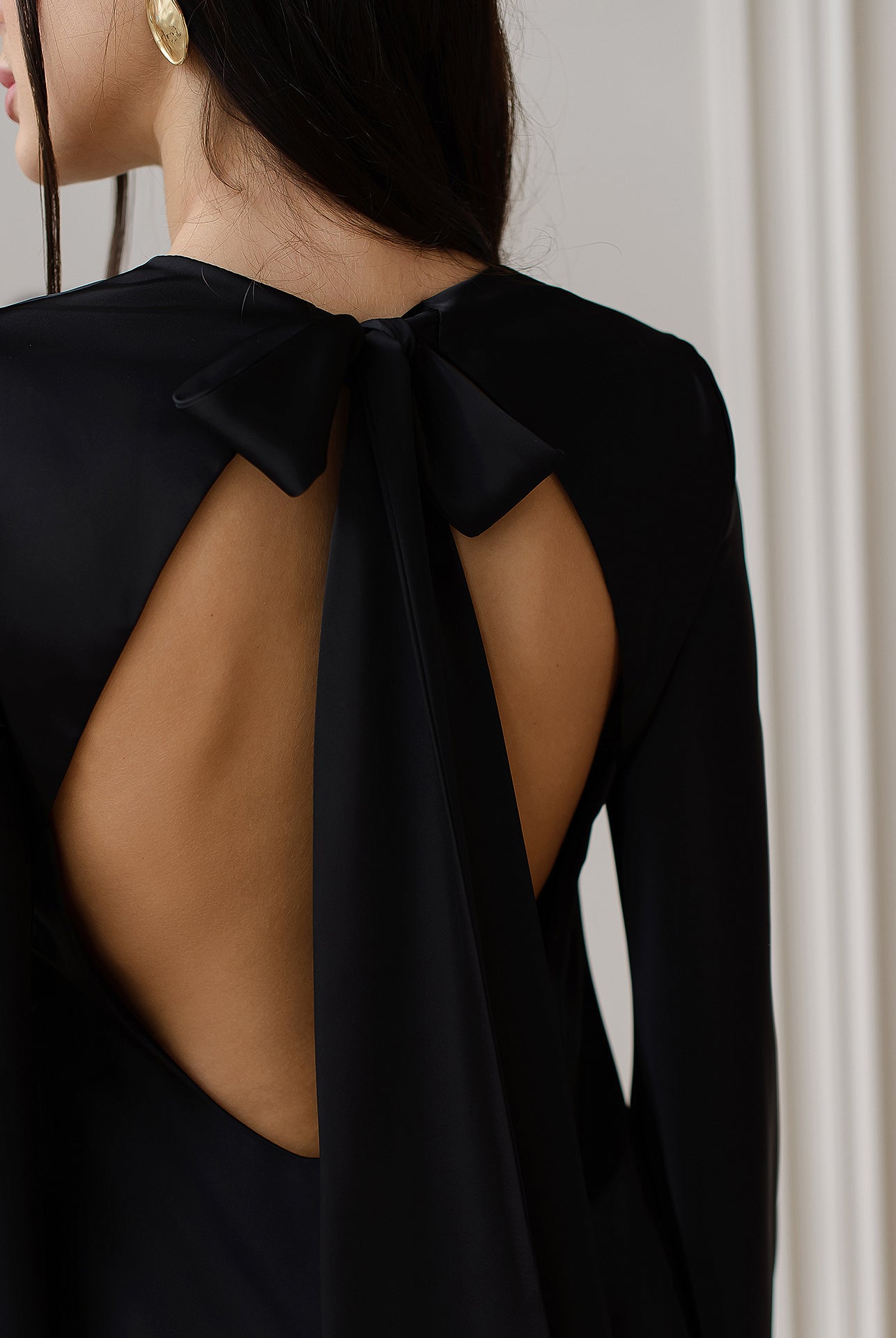 Black Satin Backless Maxi Dress - view 6 | ELAGIA