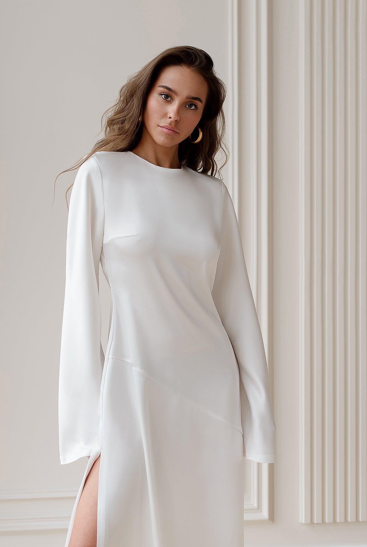 White Satin Backless Maxi Dress - view 6 | ELAGIA