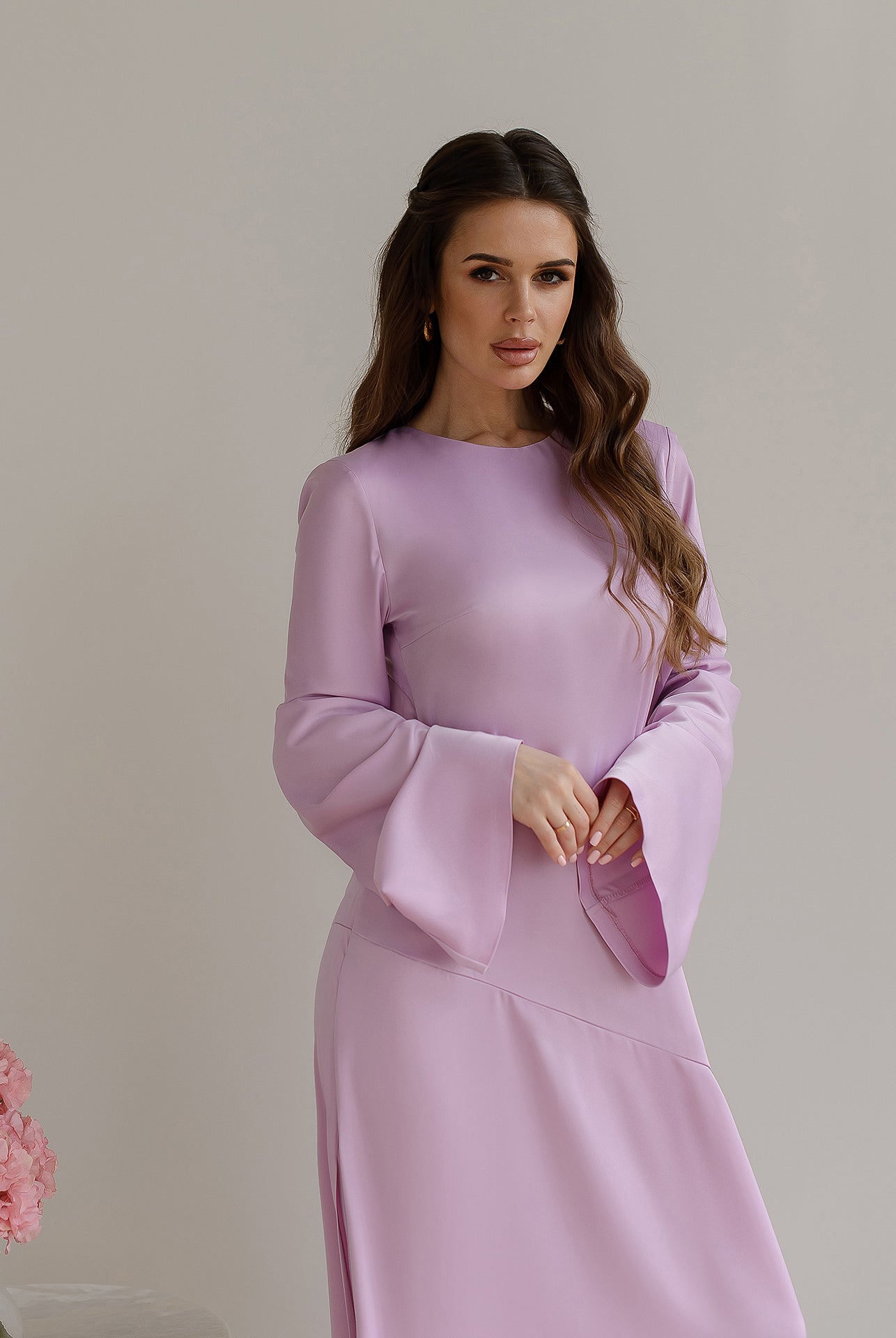 Dusty Pink Satin Backless Maxi Dress - view 6 | ELAGIA
