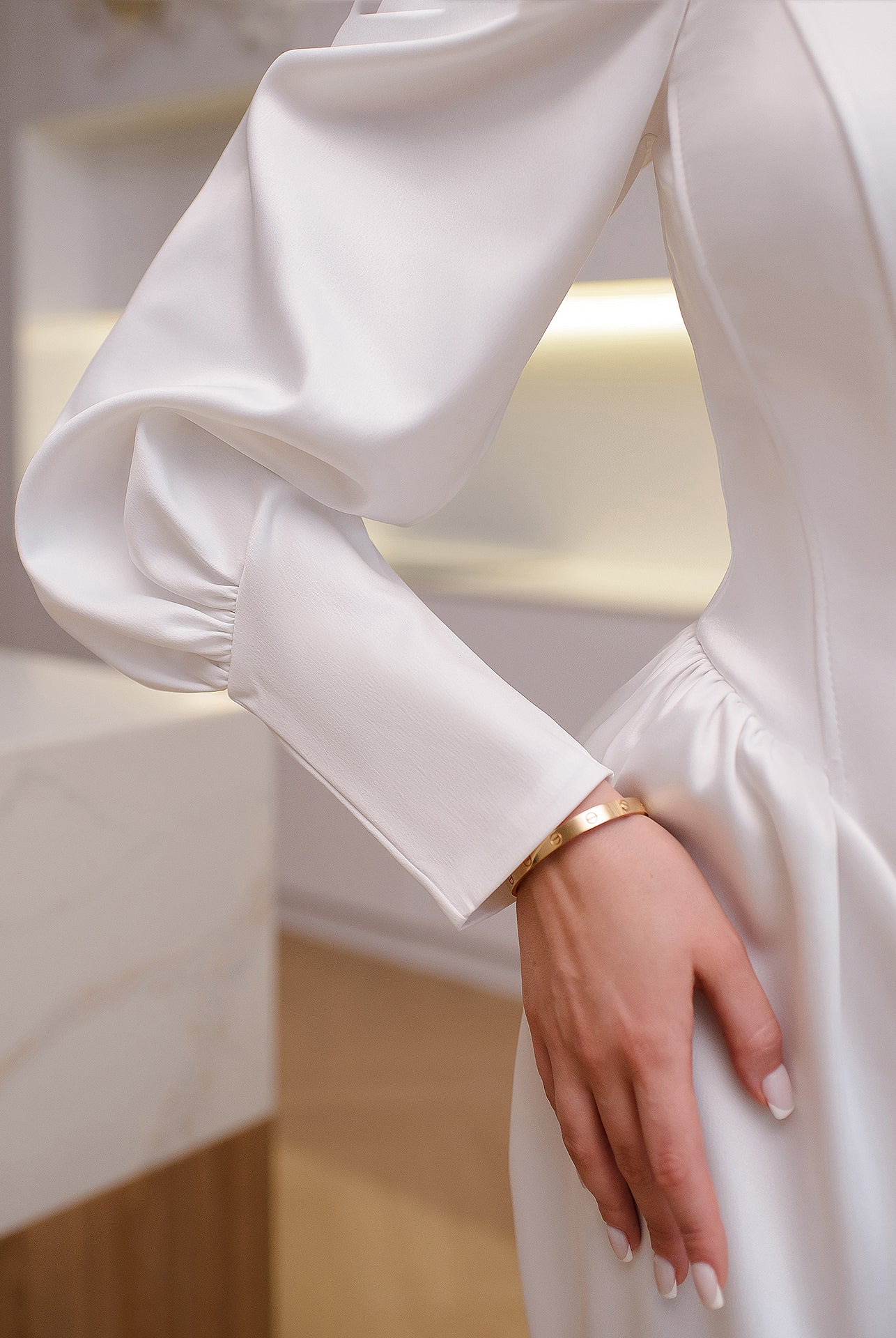 Julie White Satin Puff-Sleeve Mini Dress - back view | ELAGIA