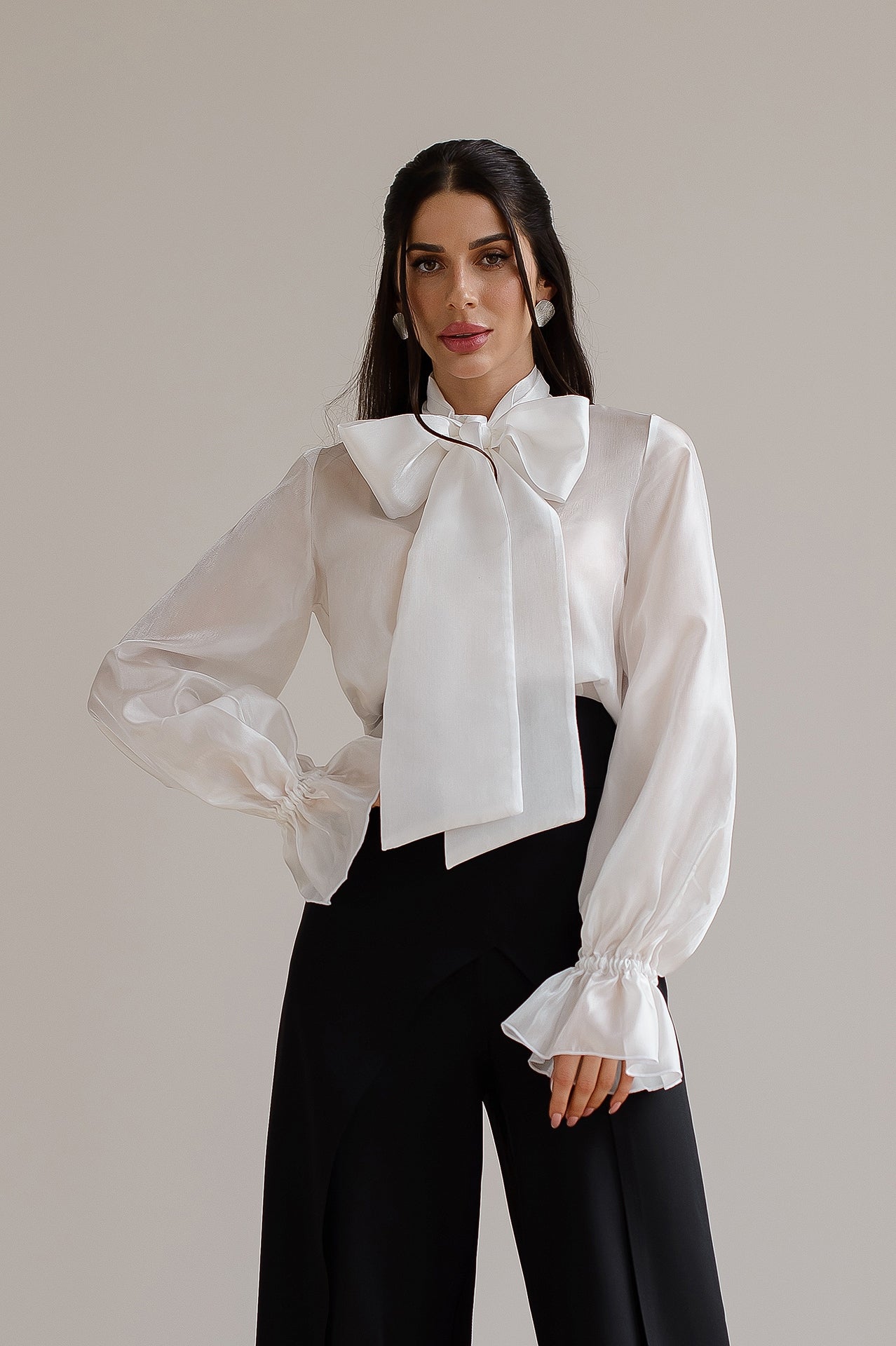 White Sheer Puff-Sleeve Blouse – ELAGIA