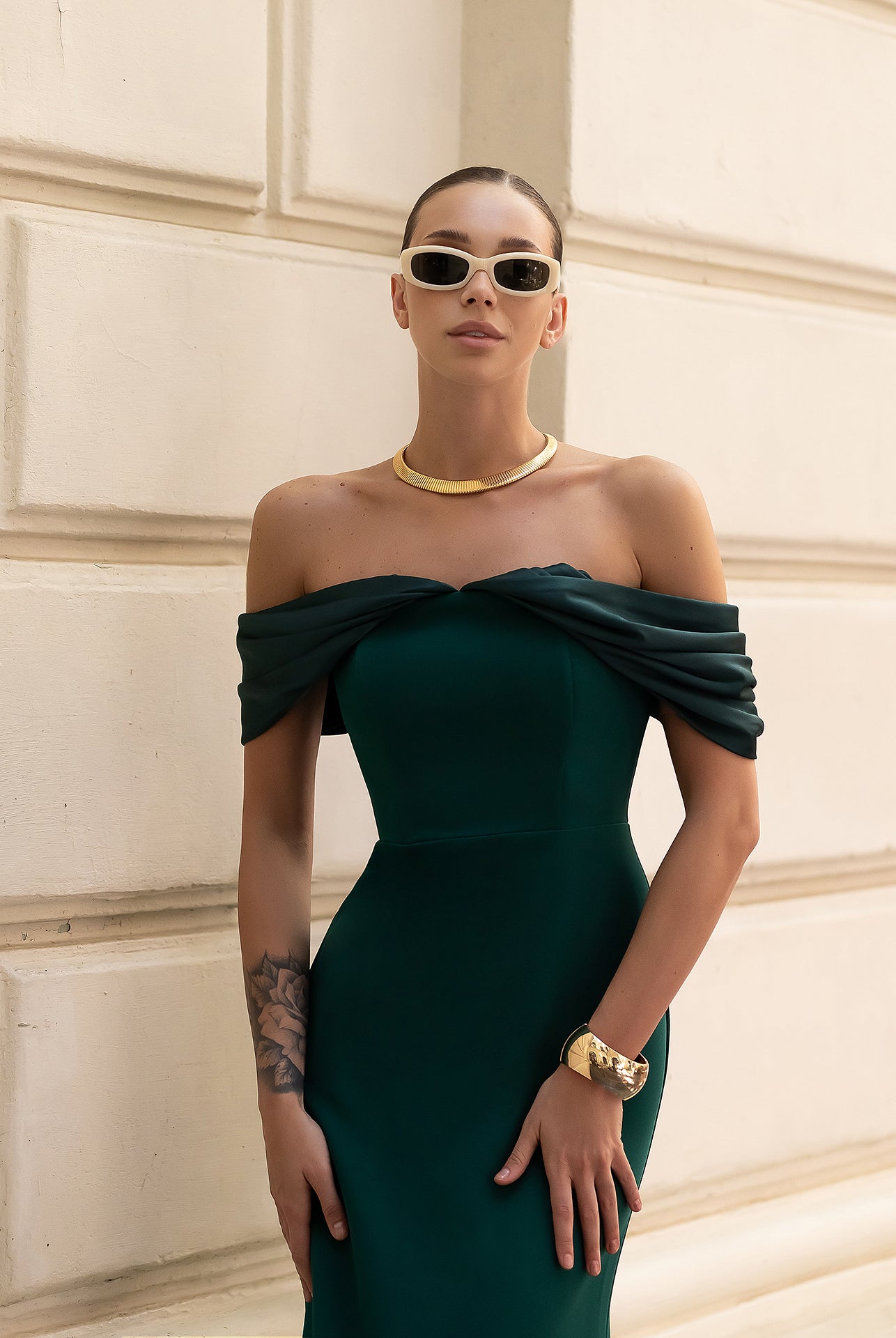 Léa Green Off-the-Shoulder Draped Maxi Dress - view 11 | ELAGIA