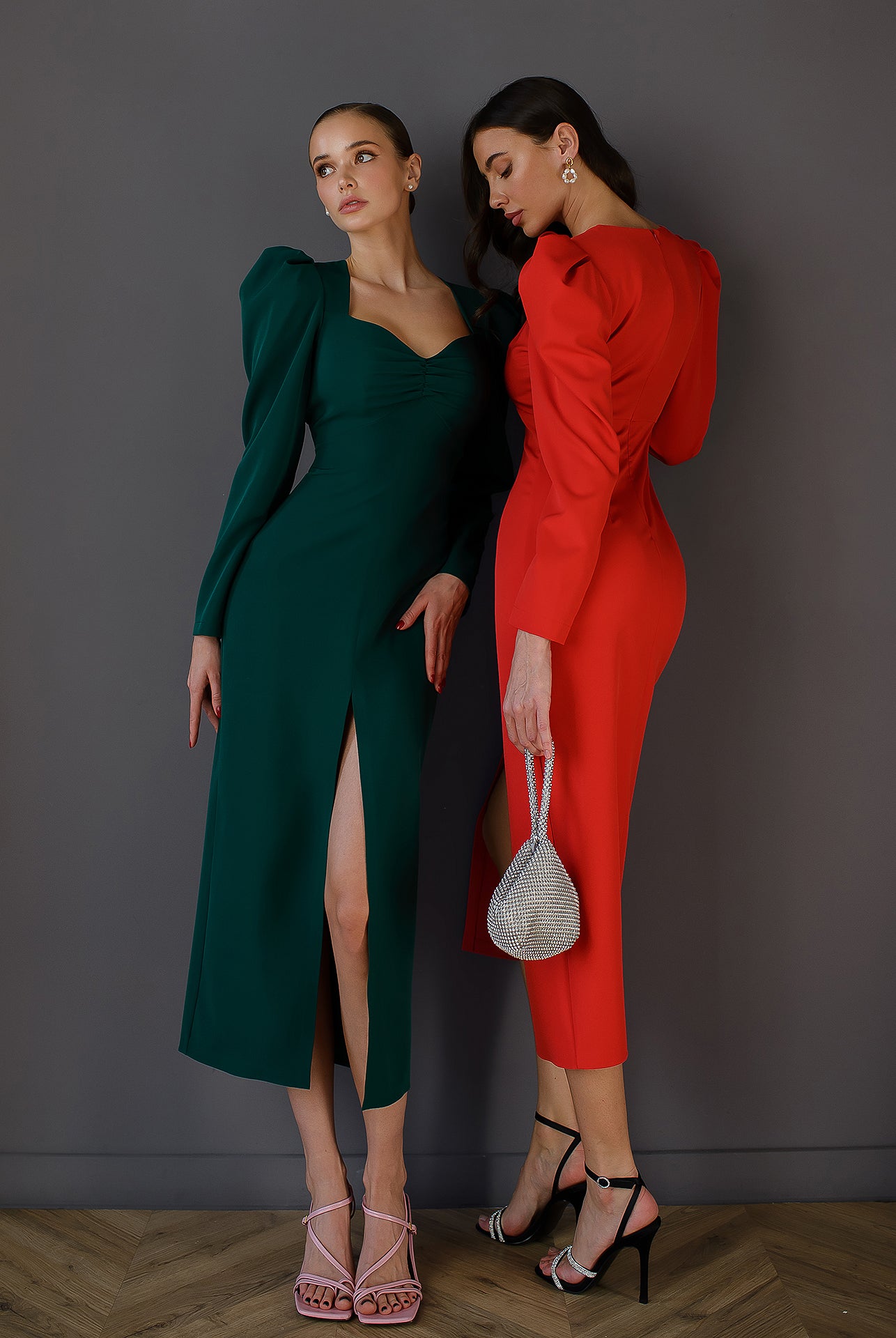 Anne Emerald Puff Sleeve Midi Dress - view 10 | ELAGIA
