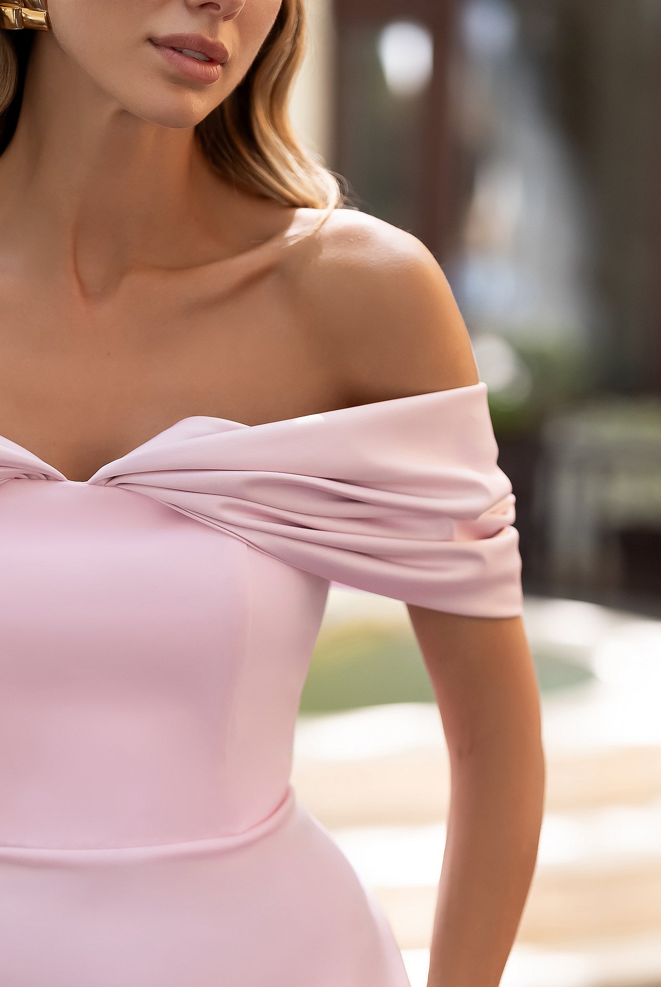 Léa Pink Off-the-Shoulder Draped Maxi Dress - view 12 | ELAGIA