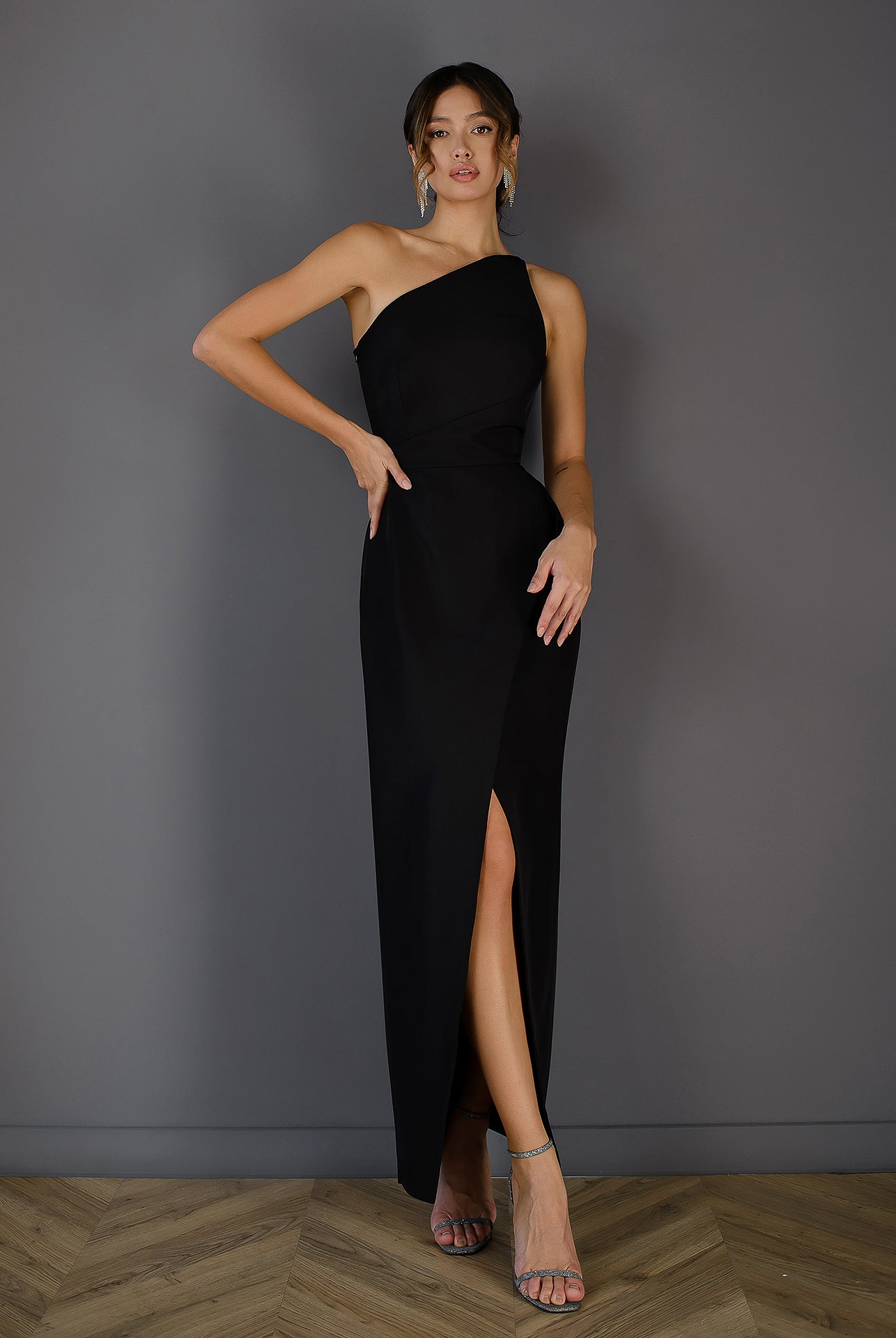Black Asymmetric Sleeveless Maxi Dress - styled look | ELAGIA