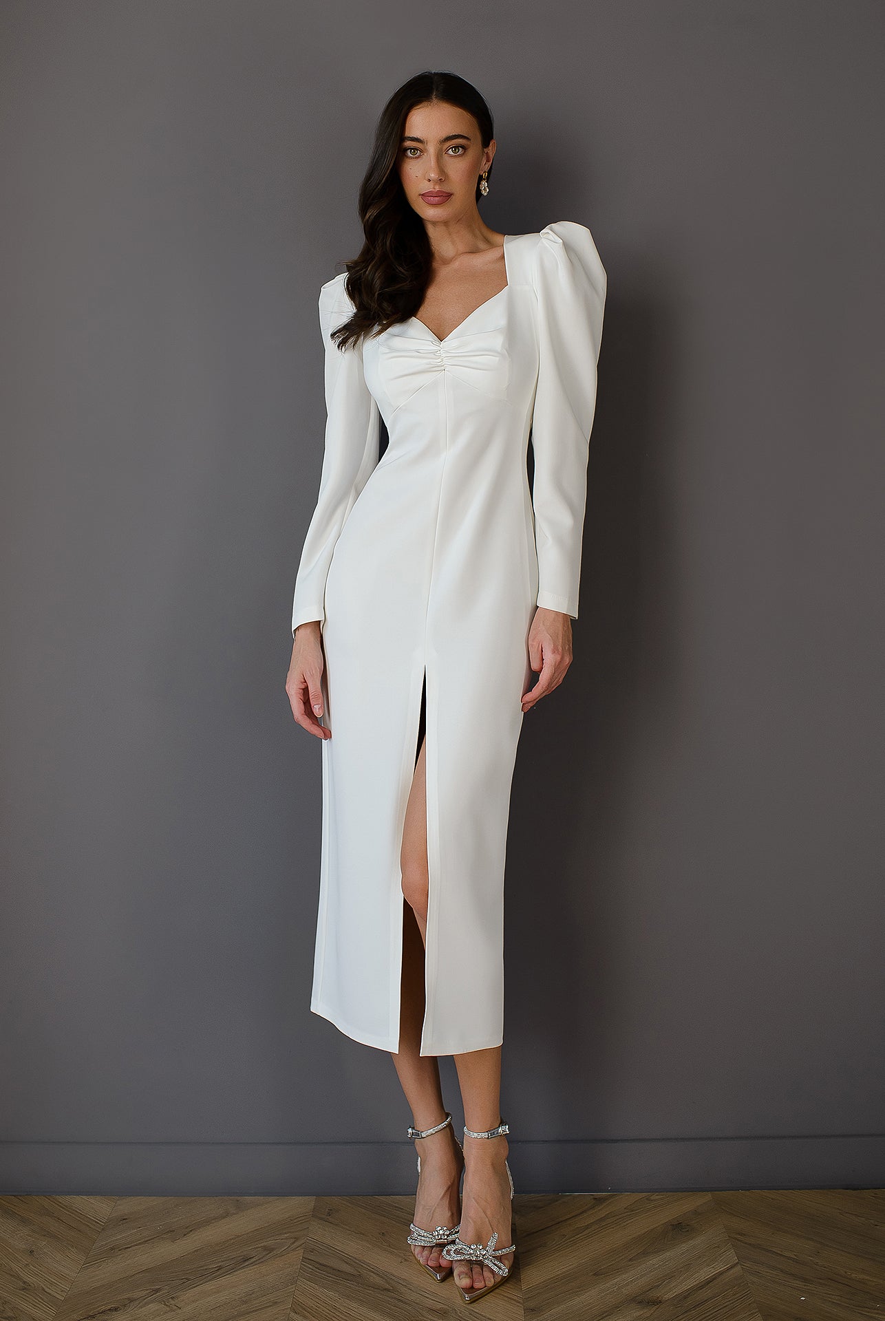 Anne White Puff Sleeve Midi Dress - view 7 | ELAGIA