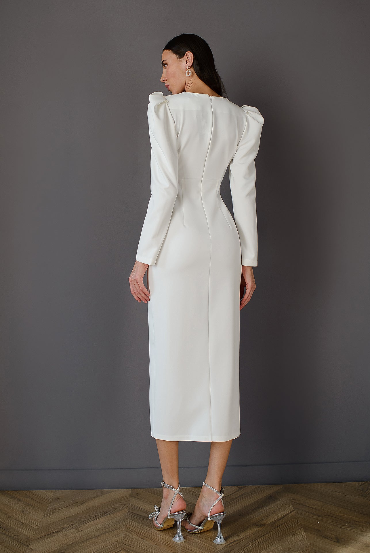 Anne White Puff Sleeve Midi Dress - view 8 | ELAGIA