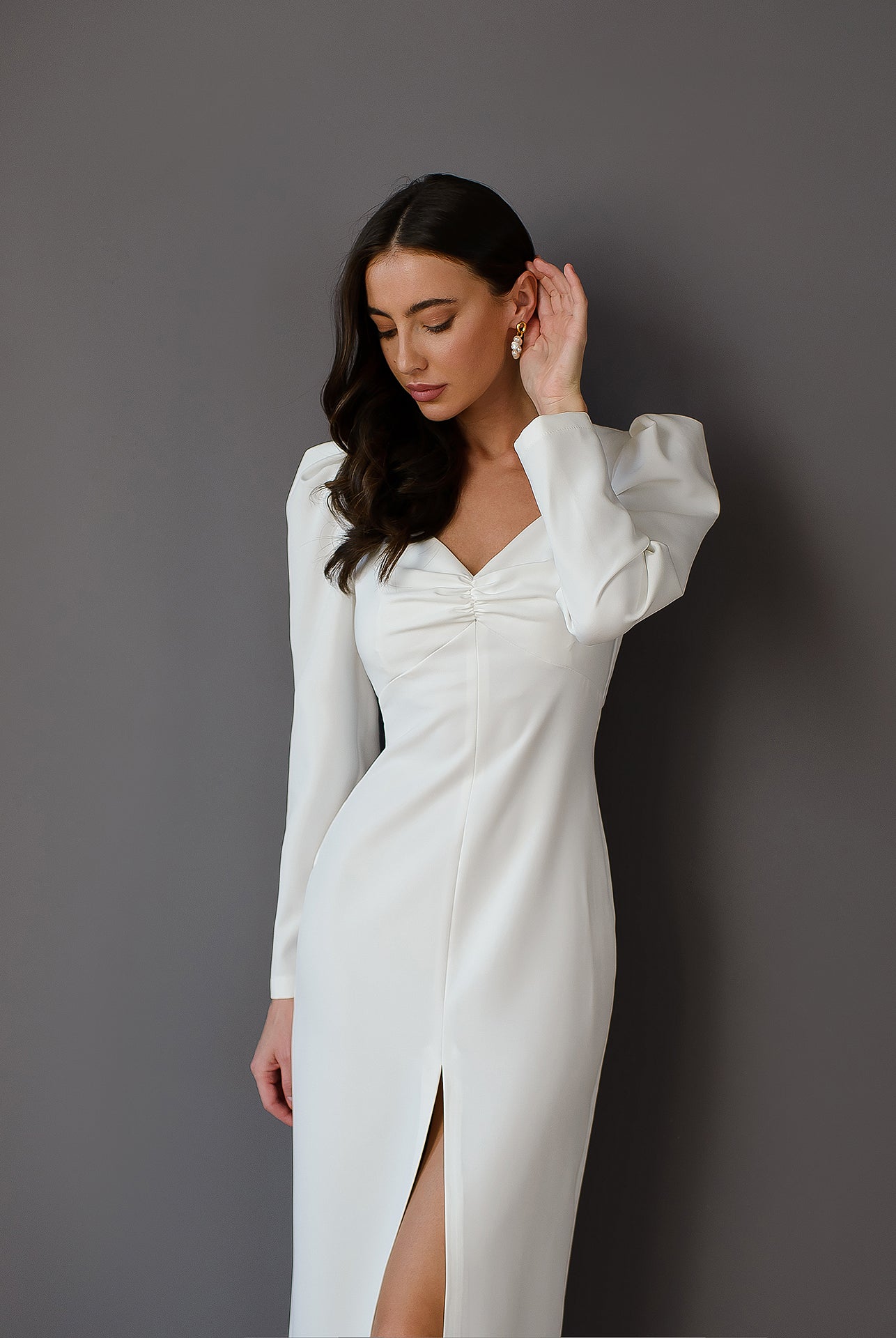 Anne White Puff Sleeve Midi Dress - view 9 | ELAGIA