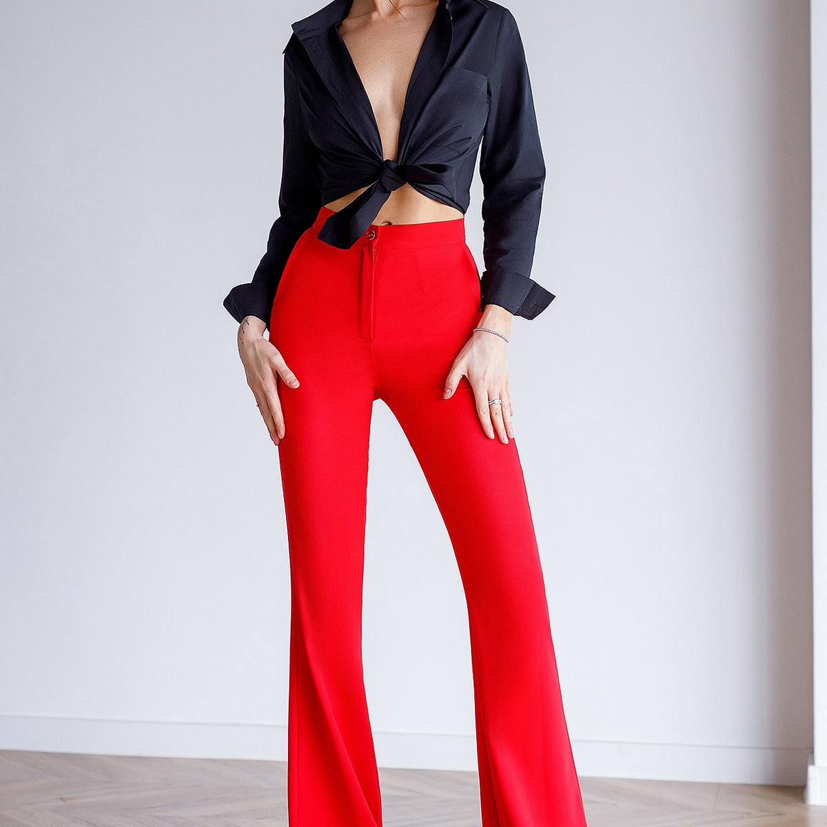 Red High Waist Fitted Flared Pants Suit | Elagia Red / S Red High Waist Fitted Flared Pants Suit | Elagia Red / S