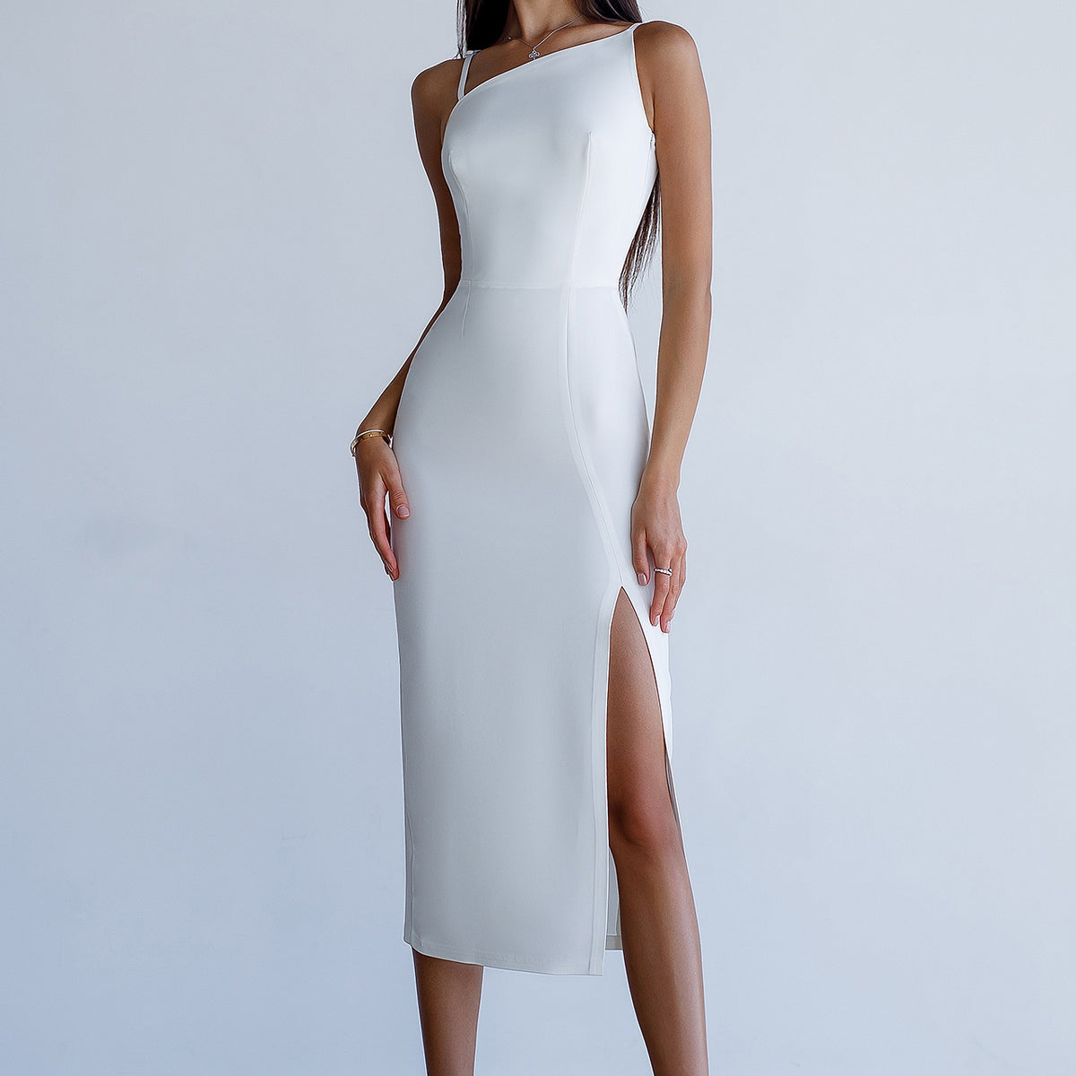 navy blue dress for baby girl ZARA NWT WOMAN SS25 ASYMMETRIC MIDI DRESS WHITE 2477/262 SIZE L main image 0