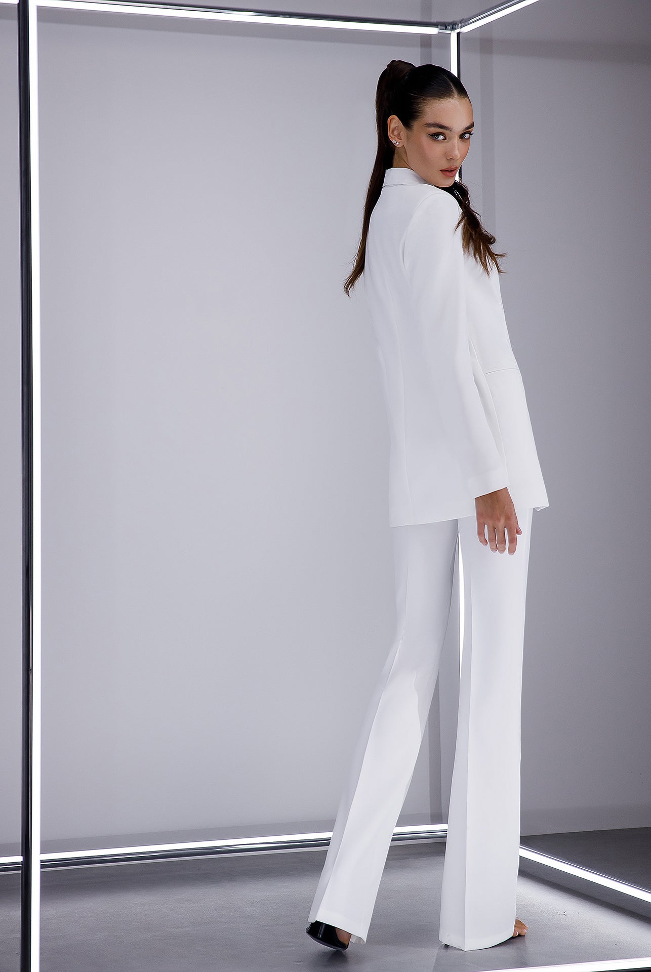 ELAGIA white shawl lapel suit 2-piece back view showing clean lines - sophisticated purple business suit women