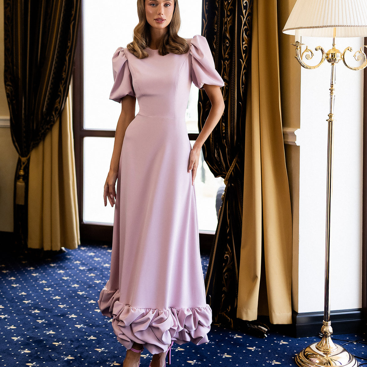 long satin formal dresses Light Pink Dress With Beaded Lace Appliqué Fabric_Sequins Color:Blush 149 Nova Purple The Best Creamy Pasta
