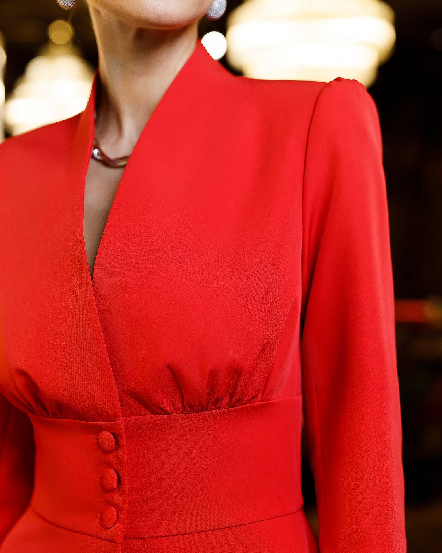 Stella Red Collarless Jacket Midi Skirt Suit 2-Piece - view 7 | ELAGIA