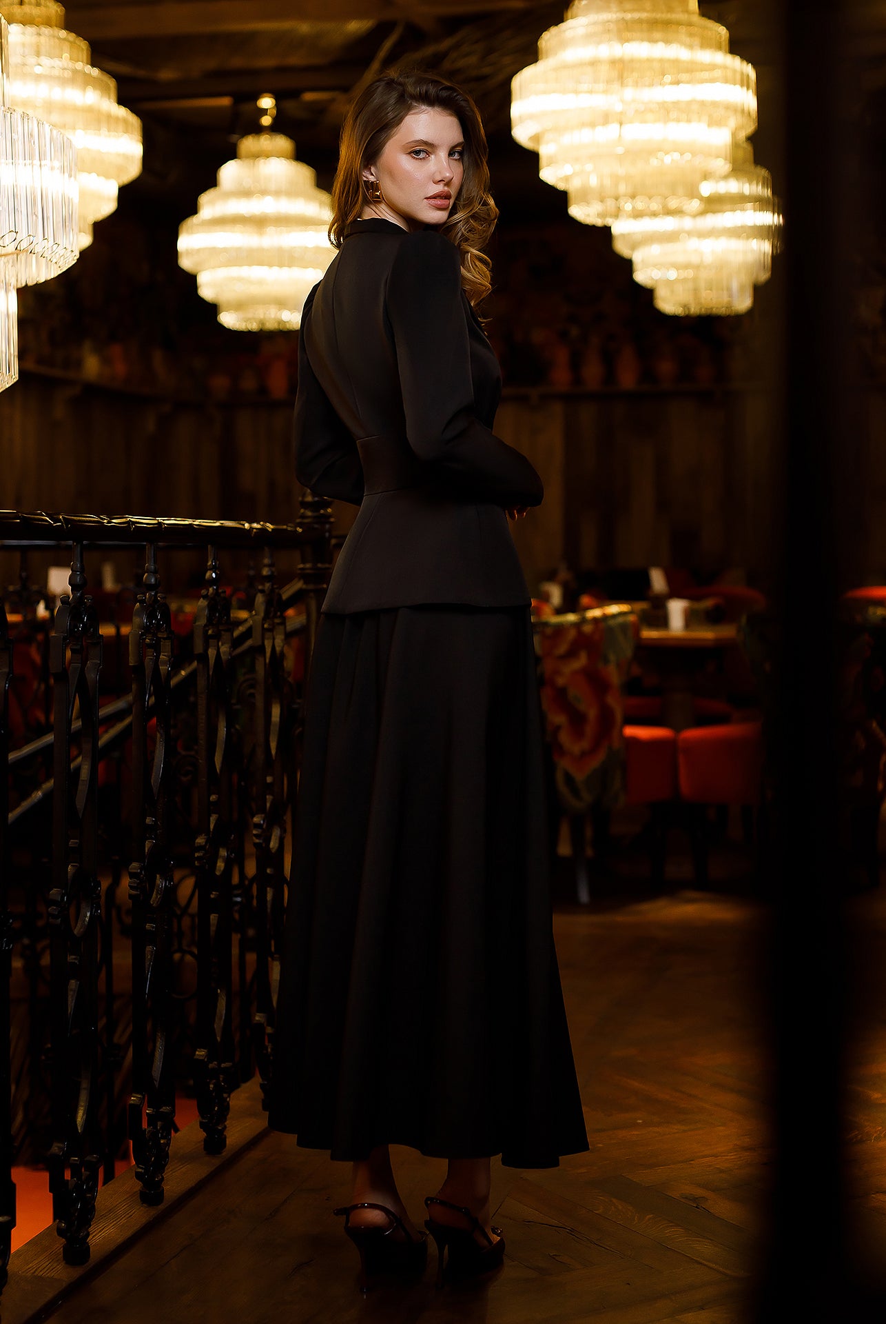 Stella Black Collarless Jacket Midi Skirt Suit 2-Piece - styled look | ELAGIA