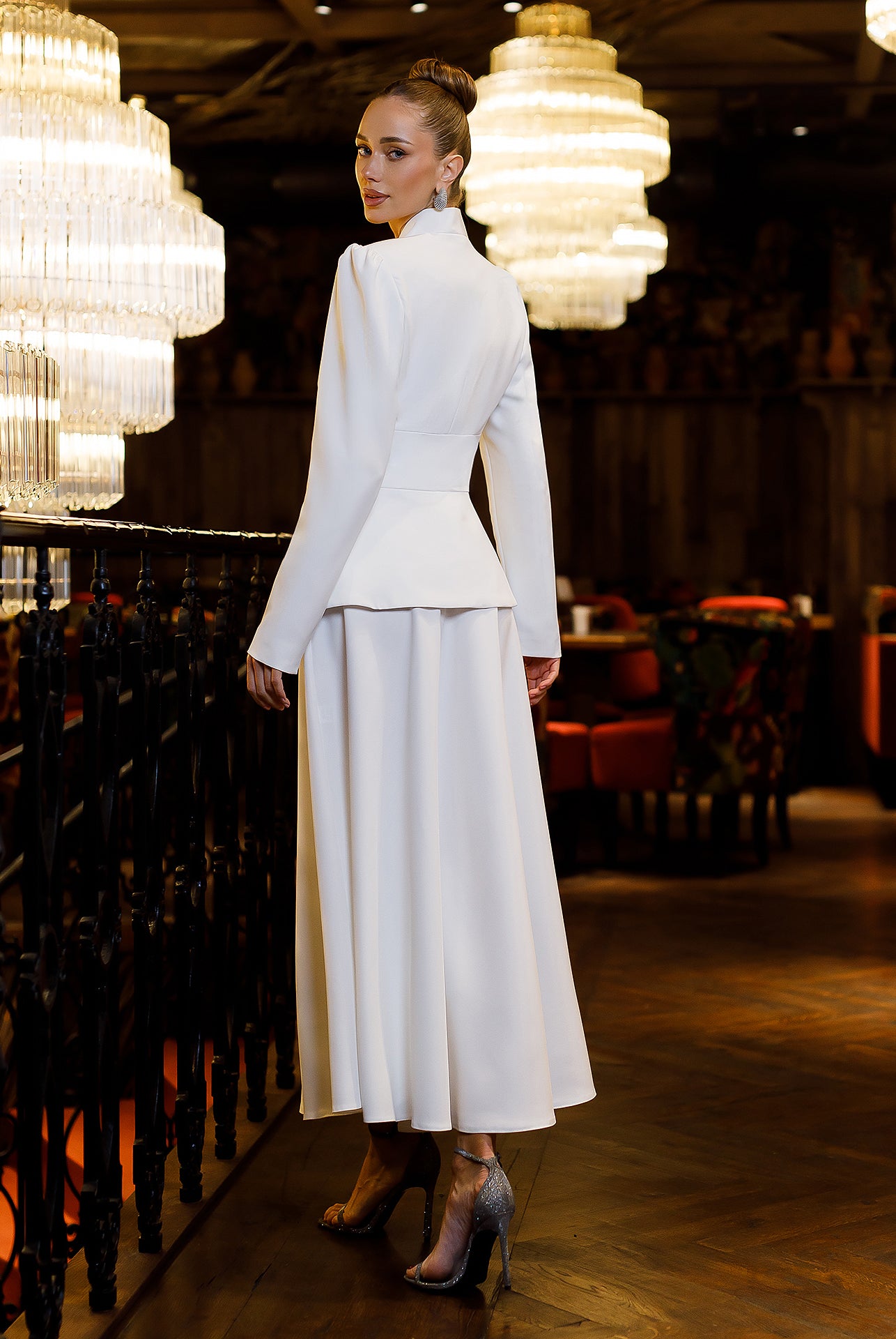 Stella White Collarless Jacket Midi Skirt Suit 2-Piece - styled look | ELAGIA