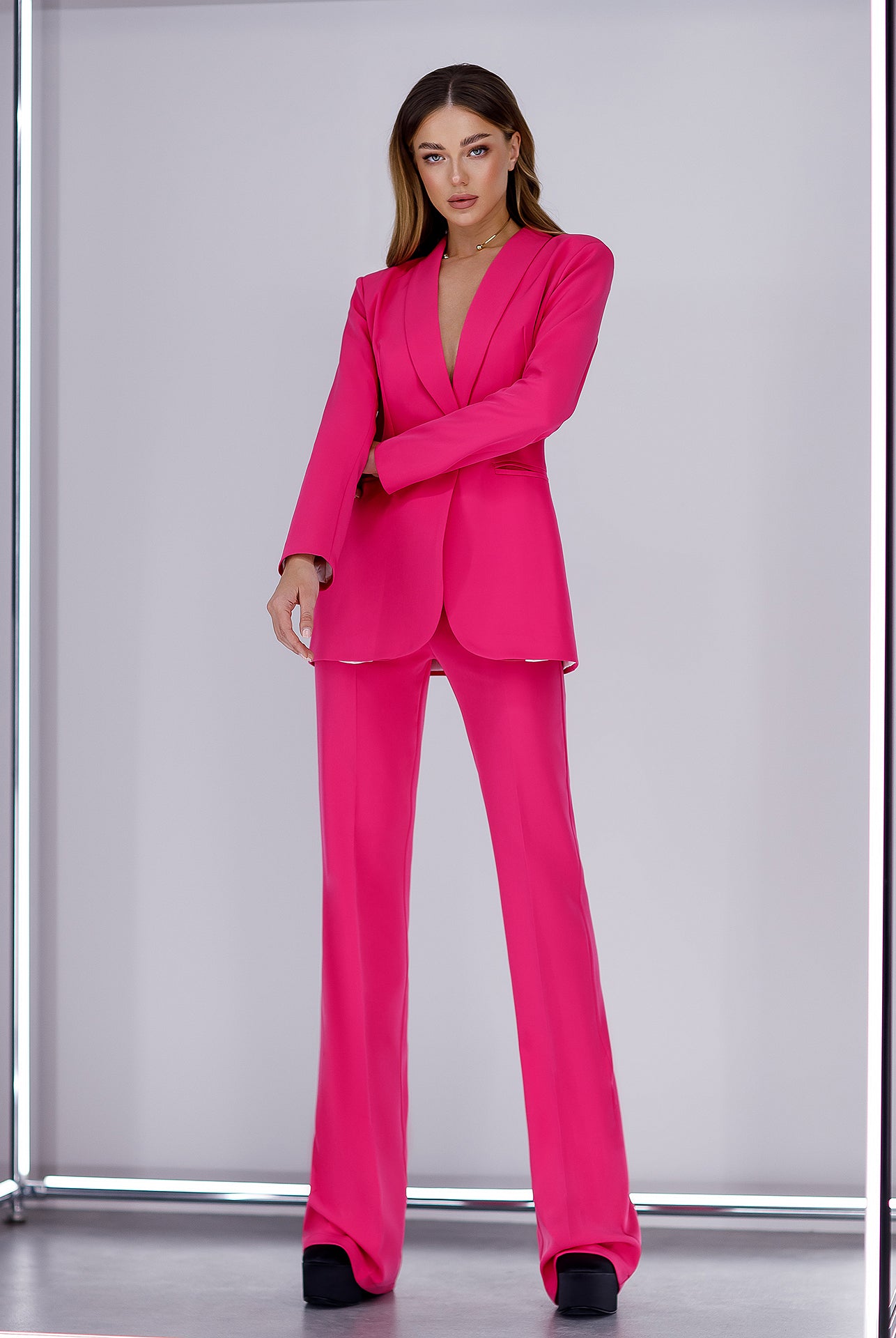 ELAGIA Crimson Shawl Lapel Suit 2-Piece styled with purple business suit women office-ready look