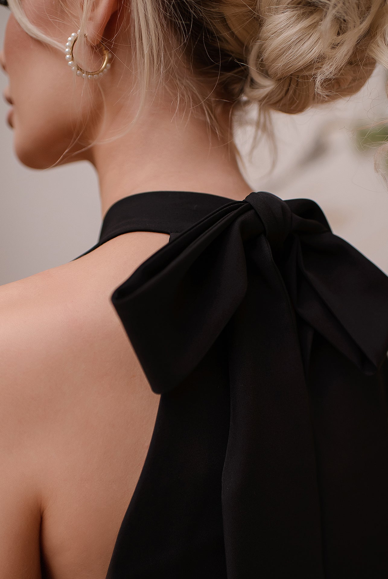 Black Bow Back Mini Dress - back view | ELAGIA