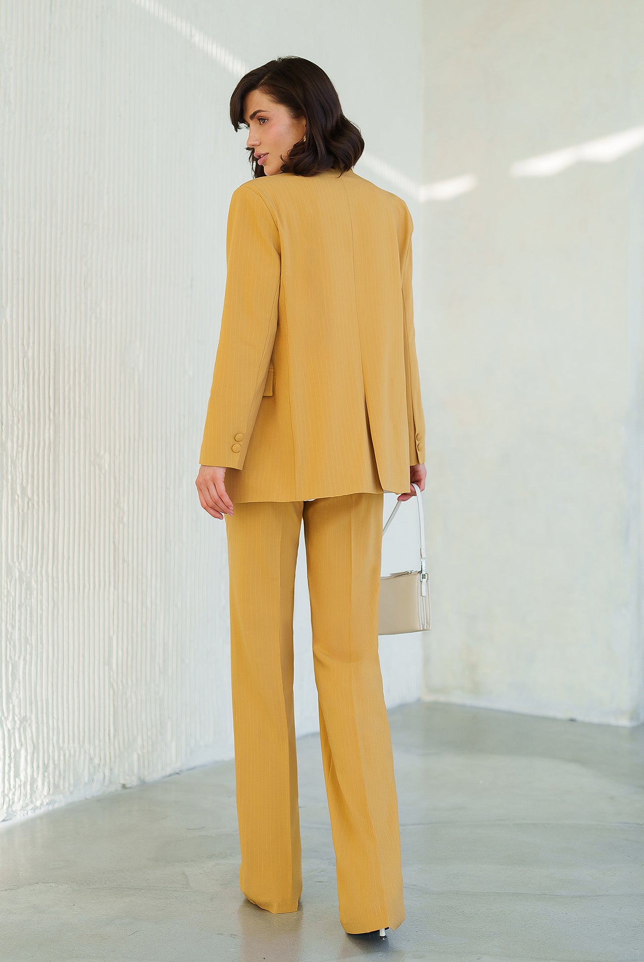 Gloria Mustard Striped Single-Breasted Suit 2-Piece - back view | ELAGIA