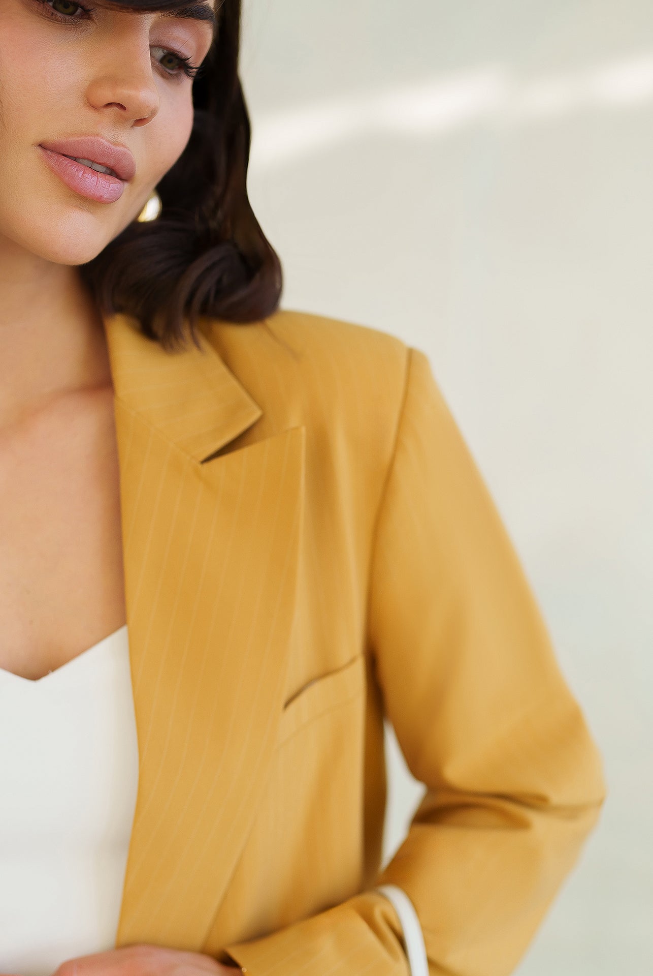 Gloria Mustard Striped Single-Breasted Suit 2-Piece - side view | ELAGIA