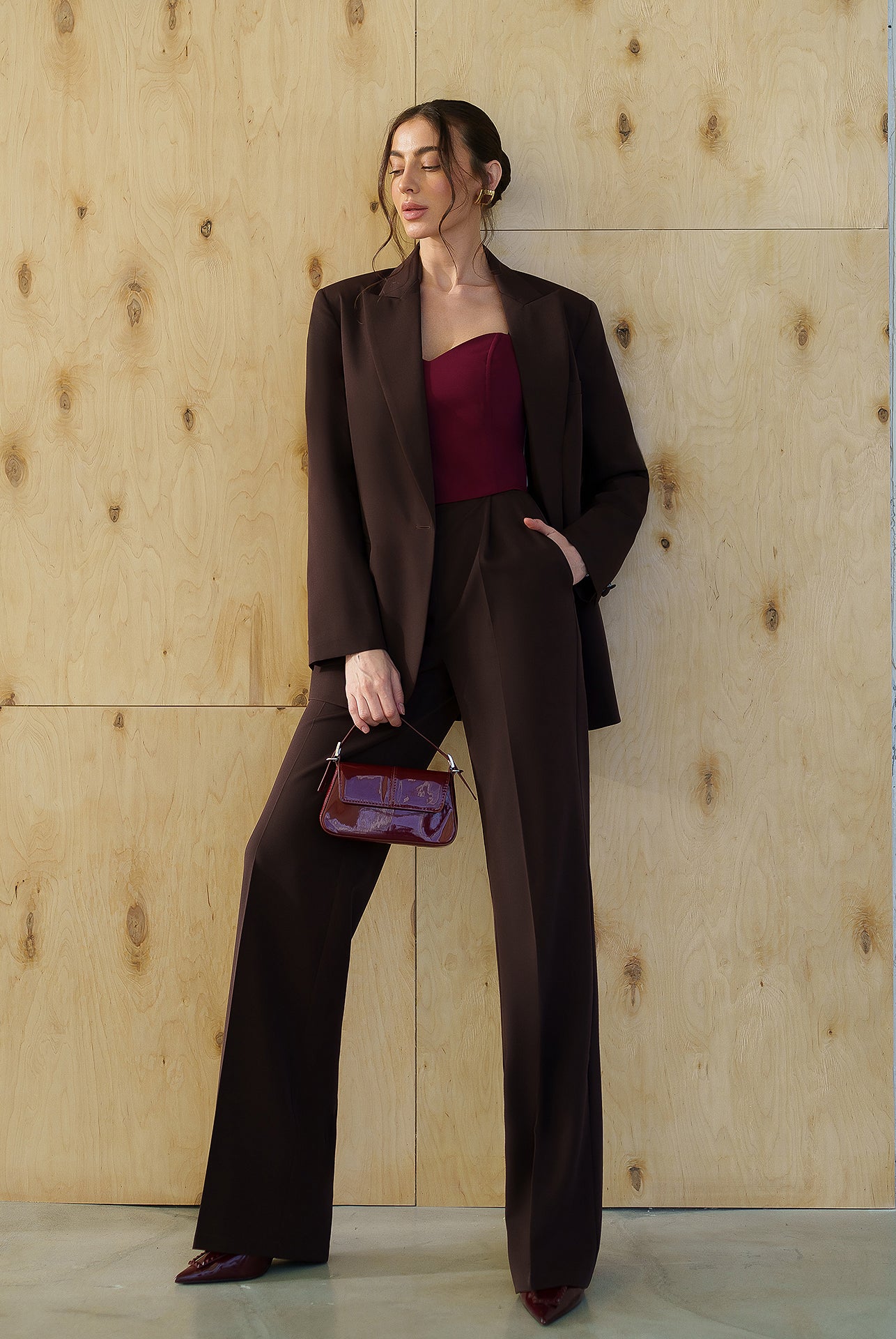 Gloria Brown Single-Breasted Suit 2-Piece - front view | ELAGIA