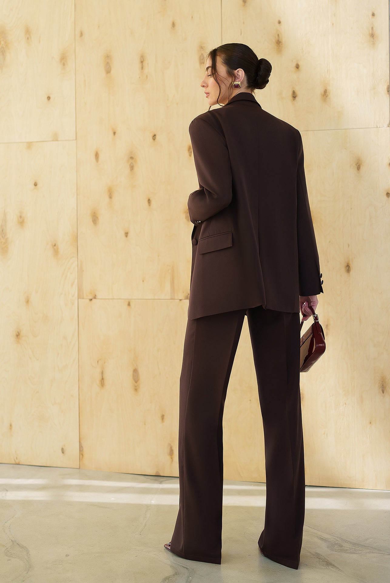 Gloria Brown Single-Breasted Suit 2-Piece - side view | ELAGIA