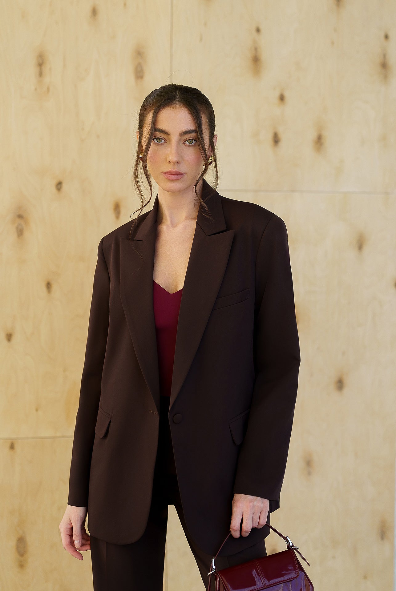 Gloria Brown Single-Breasted Suit 2-Piece - back view | ELAGIA