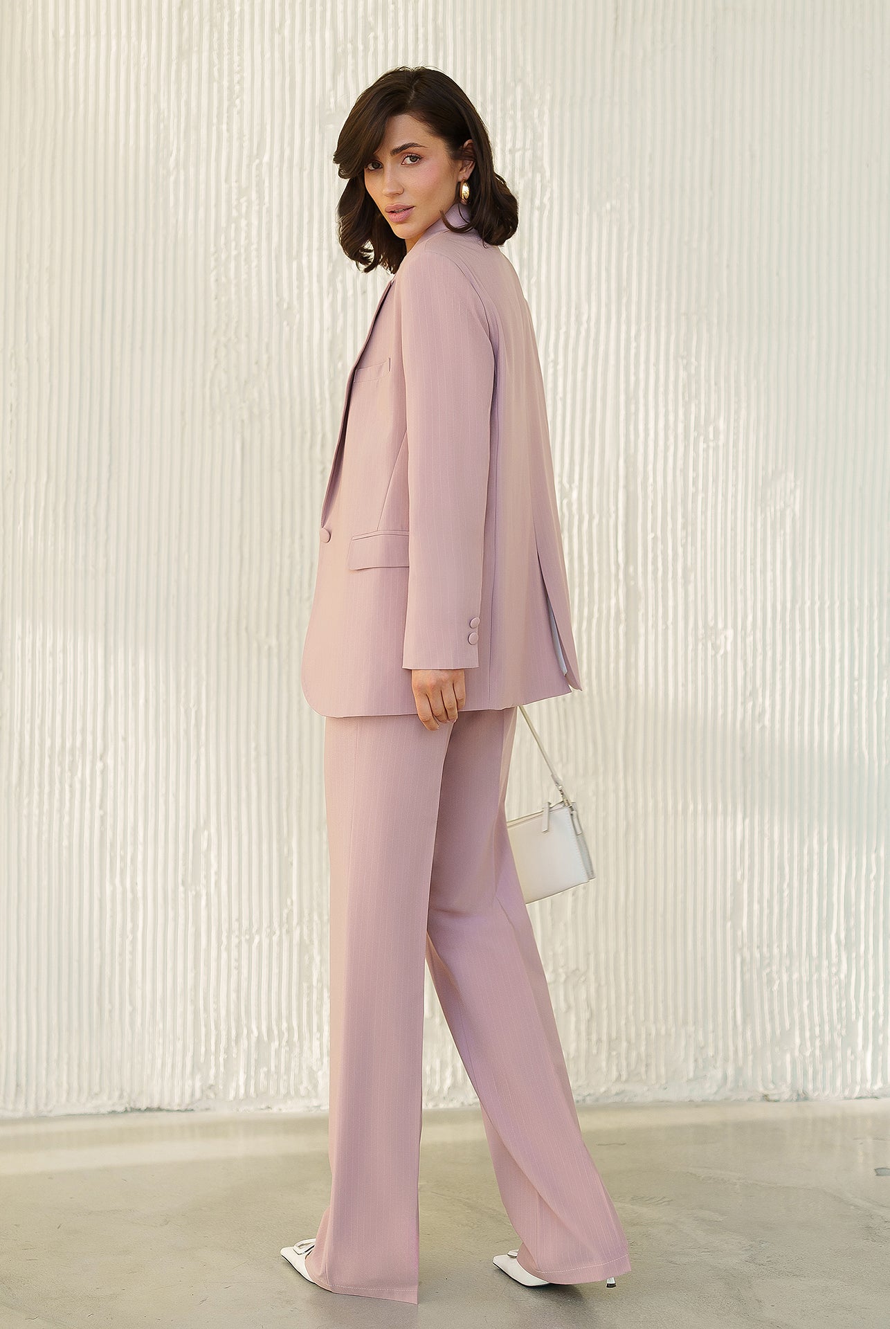 Gloria Beige Single-Breasted Suit 2-Piece - side view | ELAGIA