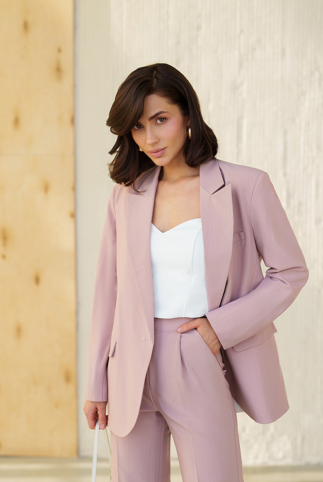 Gloria Beige Single-Breasted Suit 2-Piece - back view | ELAGIA