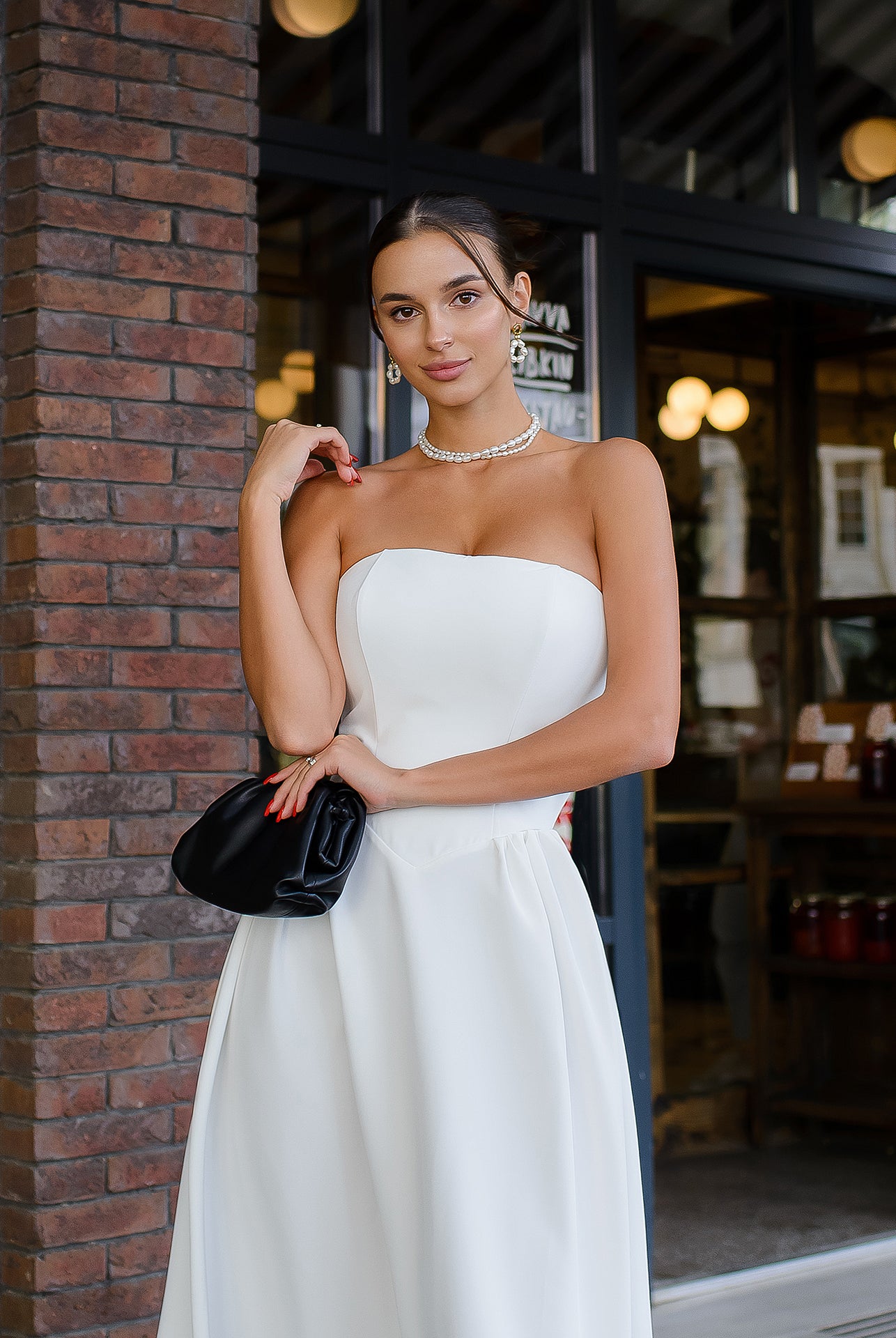White Strapless Midi Dress - back view | ELAGIA