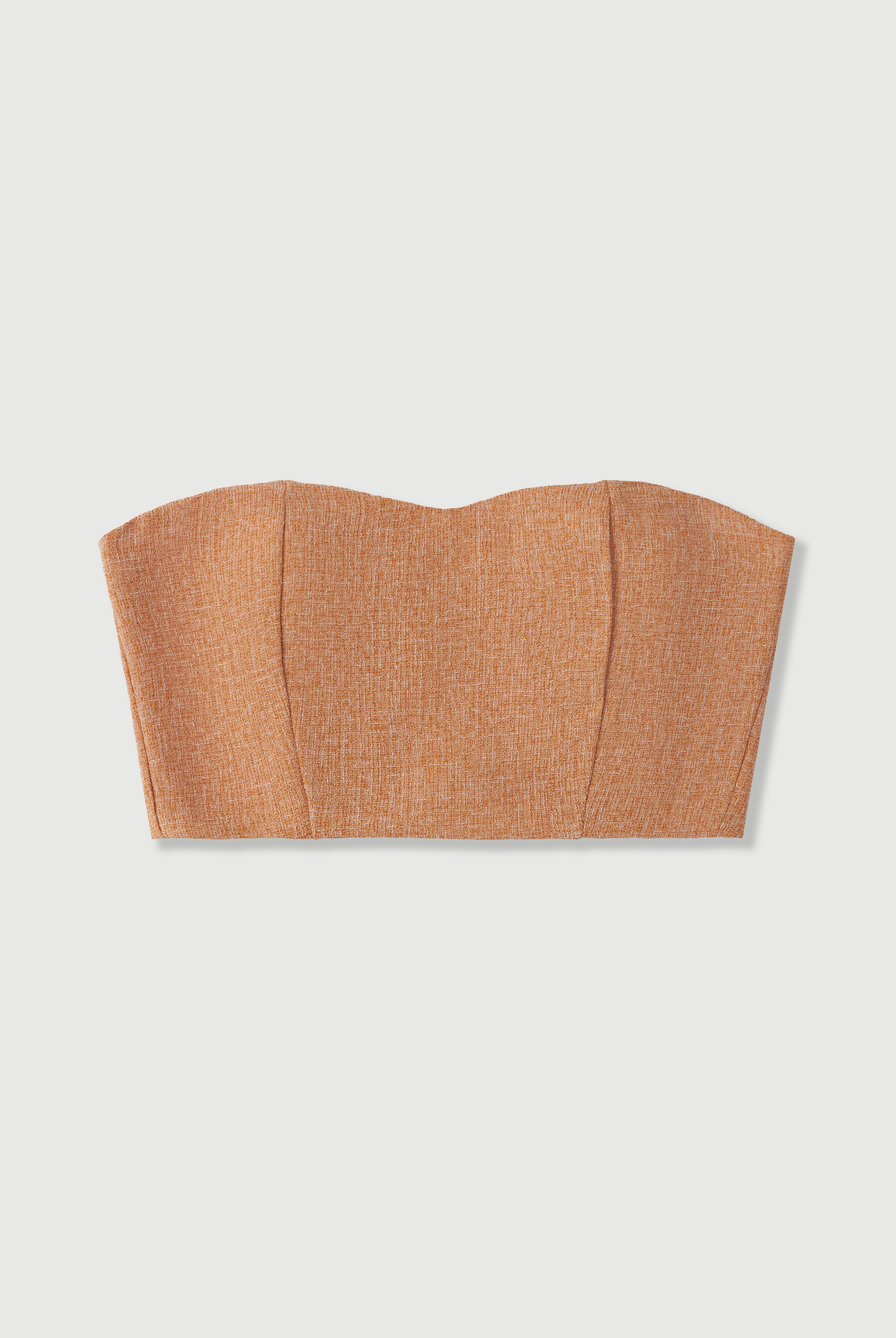 Elagia Brown Tweed Sweetheart Crop Top - front view | ELAGIA