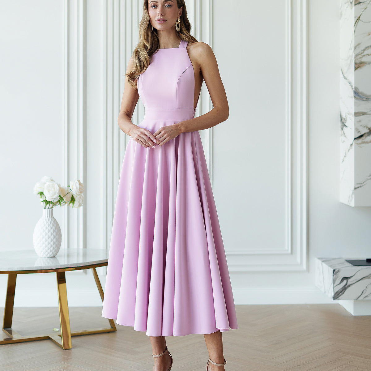 Julie Dusty Pink Halter Midi Dress | ELAGIA Julie Dusty Pink Halter Midi Dress | ELAGIA