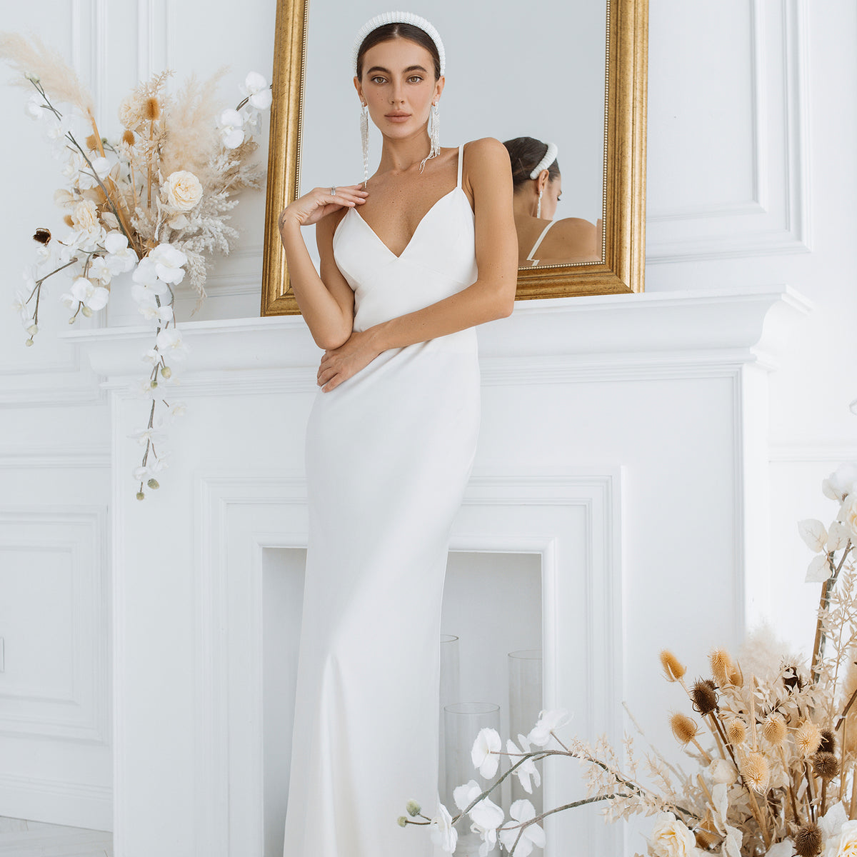 White Satin Open-Back Slip Maxi Dress | Elagia White / S White Satin Open-Back Slip Maxi Dress | Elagia White / S