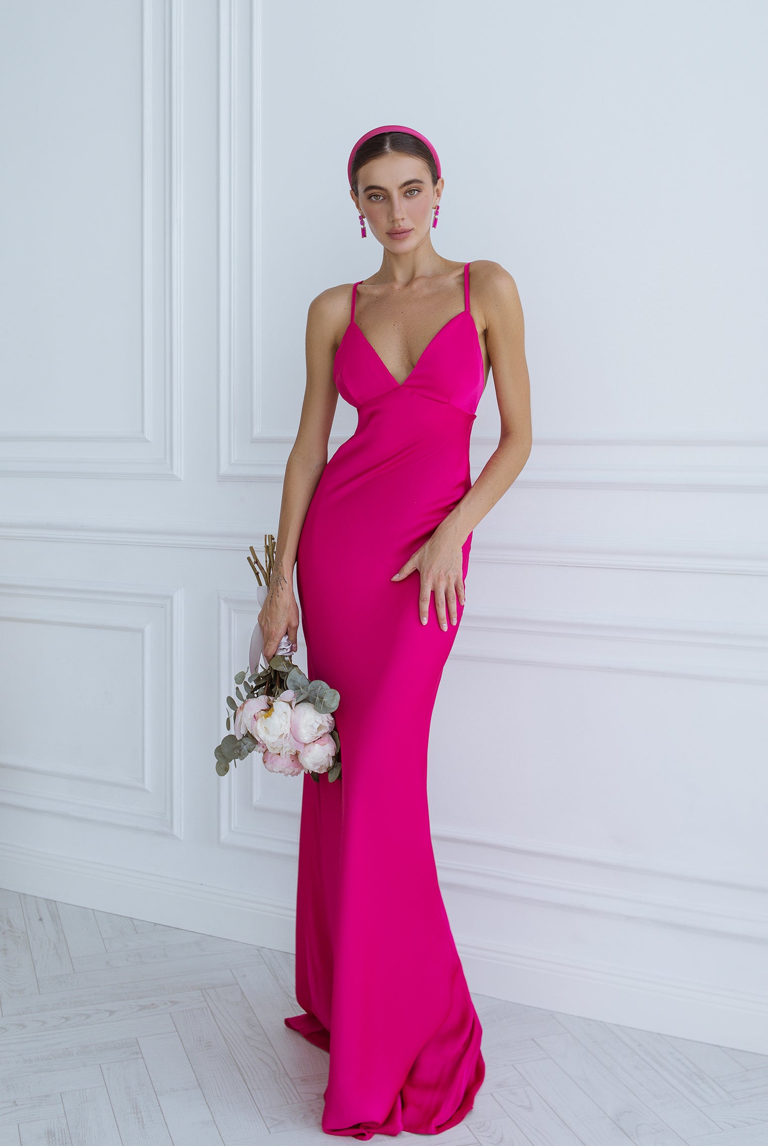 Liora Crimson Satin Open-Back Slip Maxi Dress - front view | ELAGIA