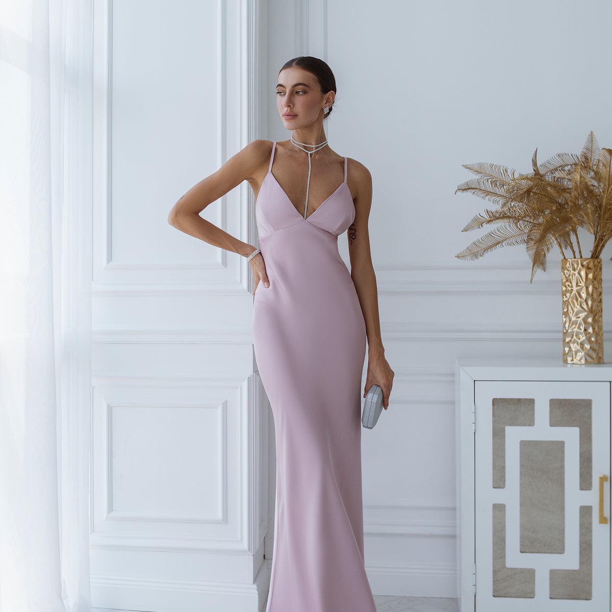 Dusty Pink Satin Open-Back Slip Maxi Dress | ELAGIA Dusty Pink / XS Dusty Pink Satin Open-Back Slip Maxi Dress | ELAGIA Dusty Pink / XS