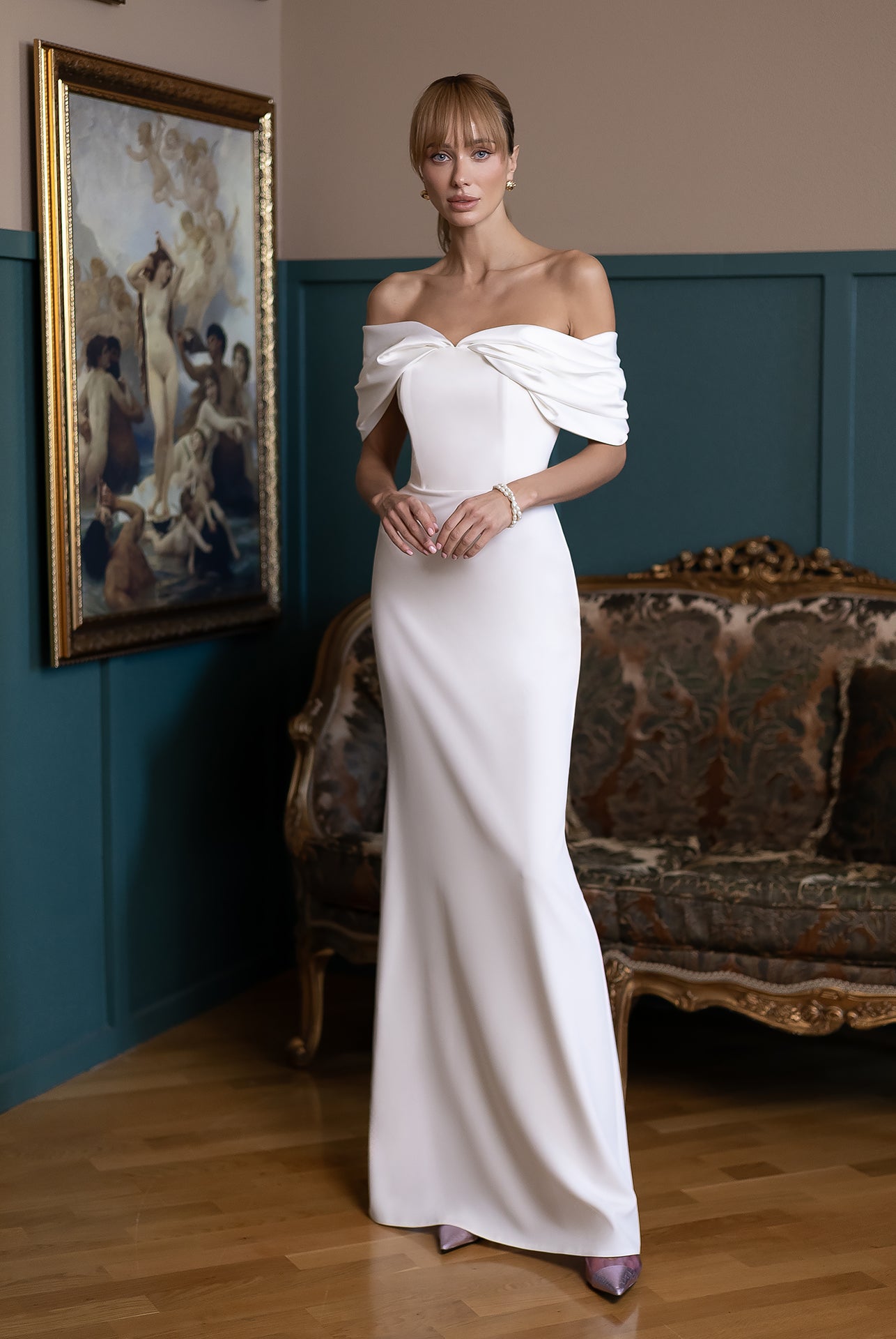 Léa White Off-the-Shoulder Draped Maxi Dress - styled look | ELAGIA