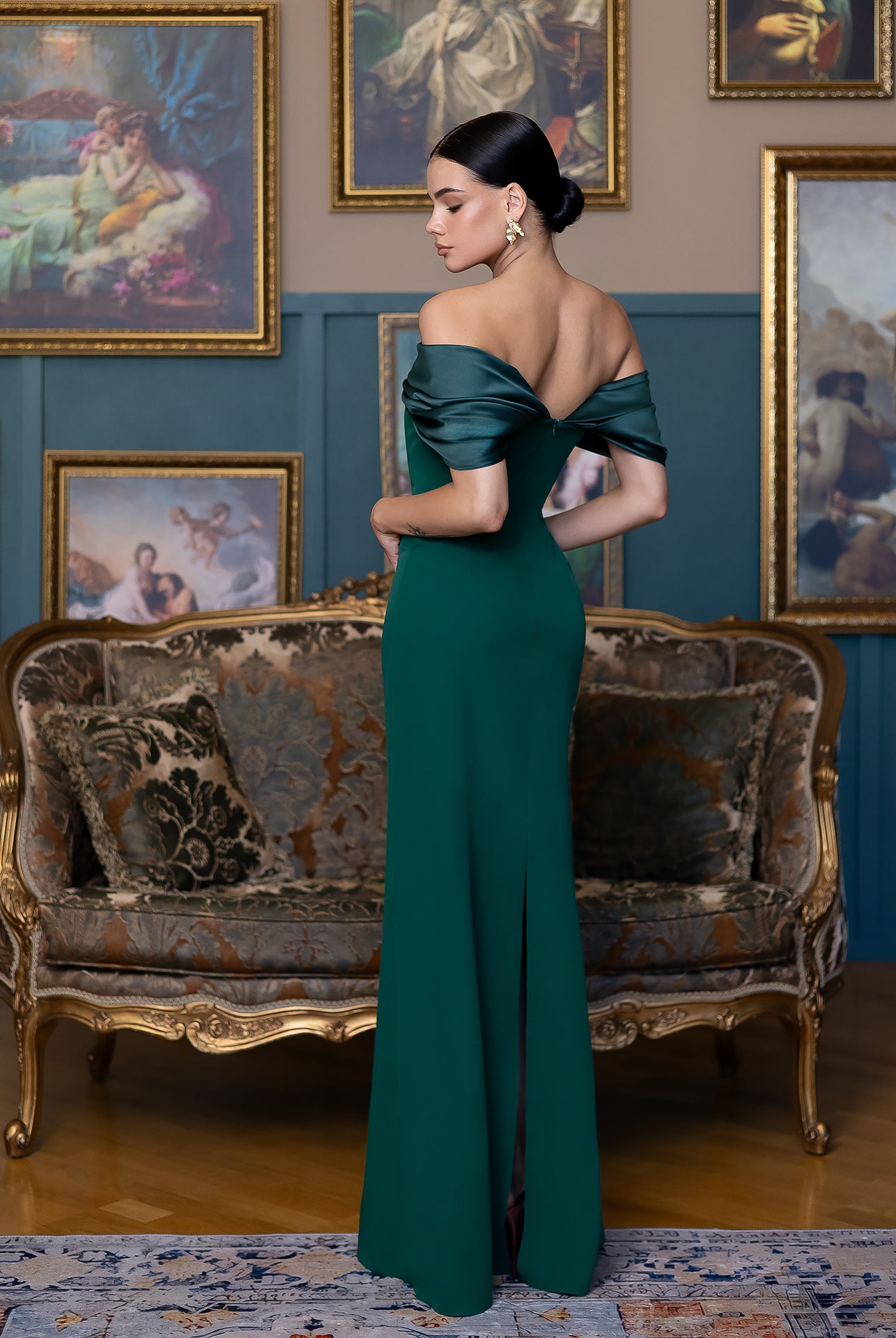 Léa Green Off-the-Shoulder Draped Maxi Dress - side view | ELAGIA
