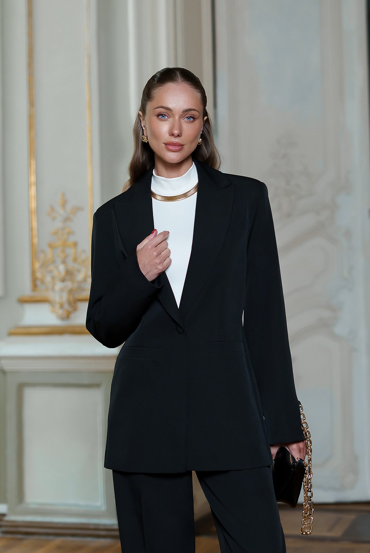 Monica Black Single-Breasted Suit 2-Piece - back view | ELAGIA