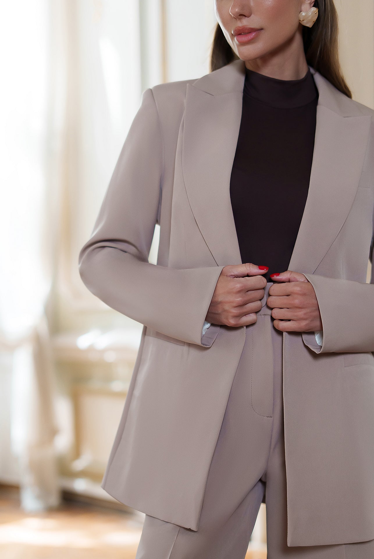 Monica Beige Single-Breasted Suit 2-Piece - back view | ELAGIA