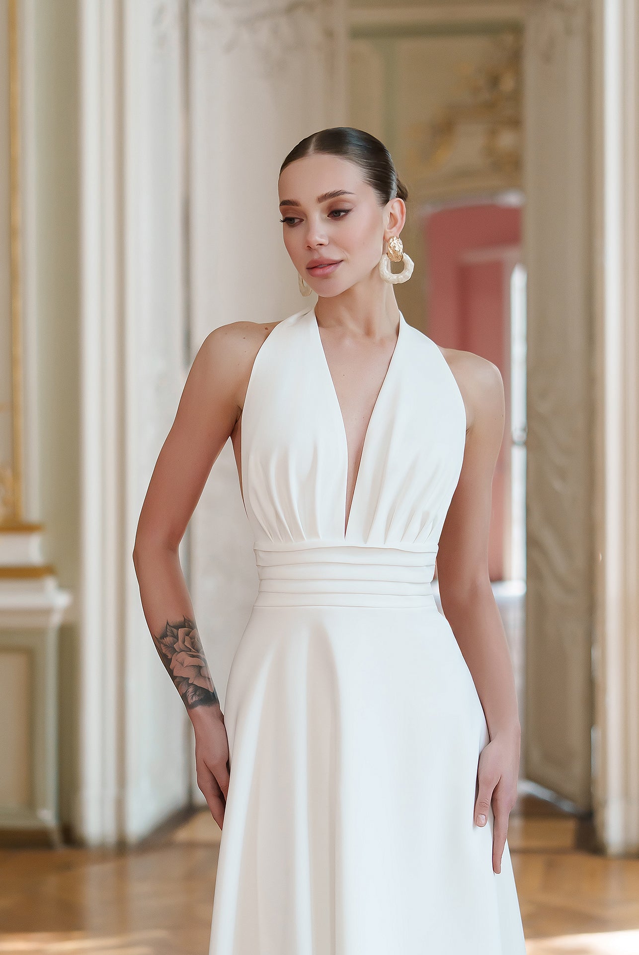 Gloria White Open-Back Halter-Neck Midi Dress - view 8 | ELAGIA